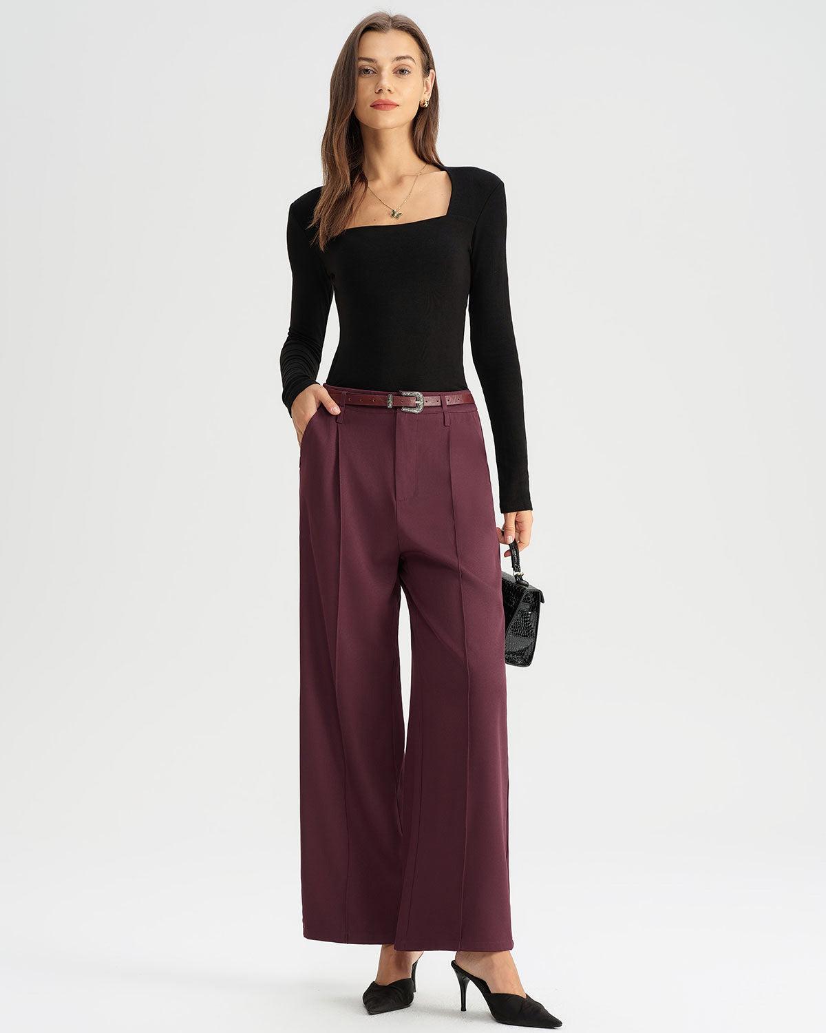 Wine Red Natural Waisted Casual Pants Product Image
