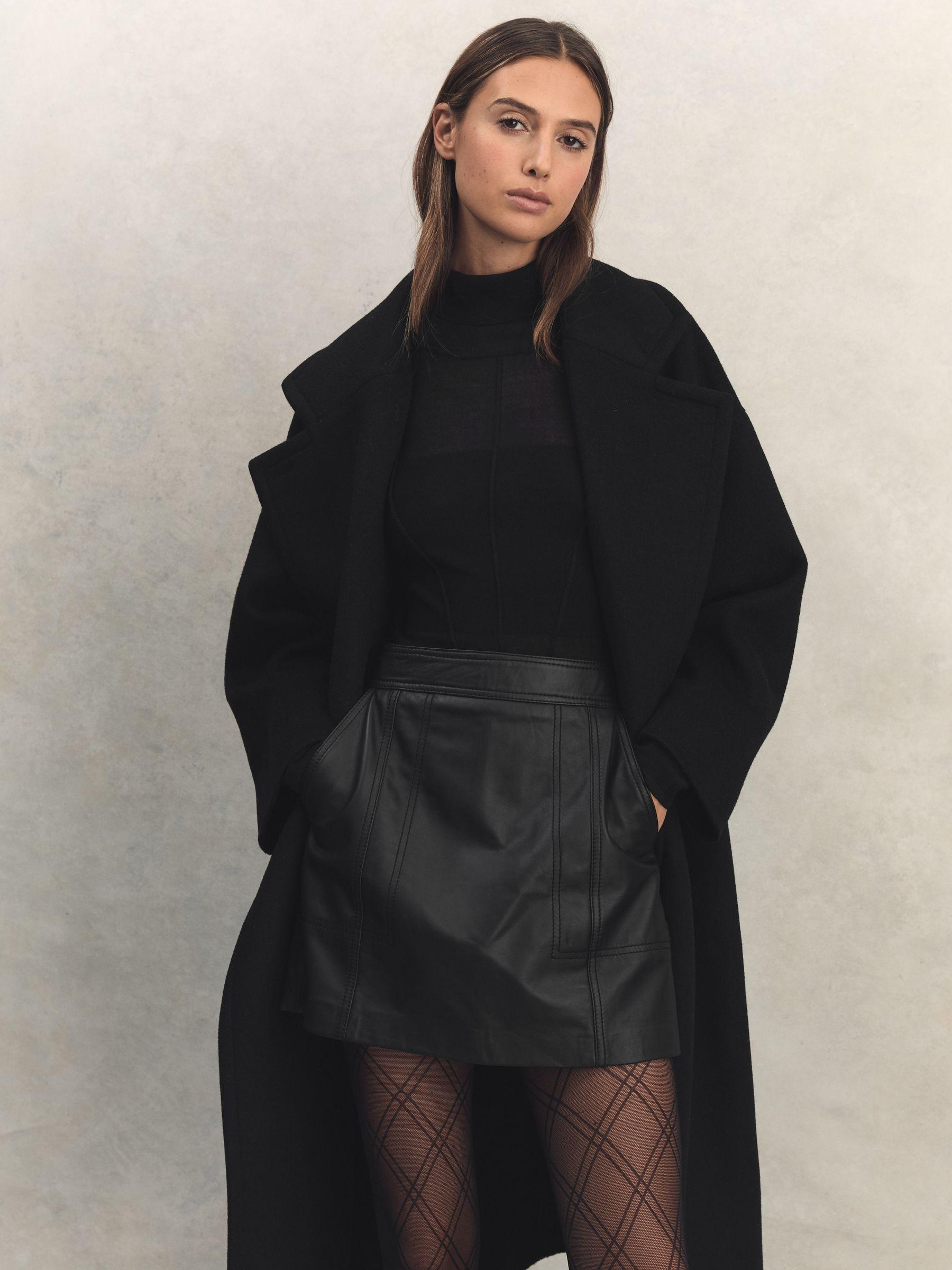 Leather High Rise Mini Skirt in Black Product Image