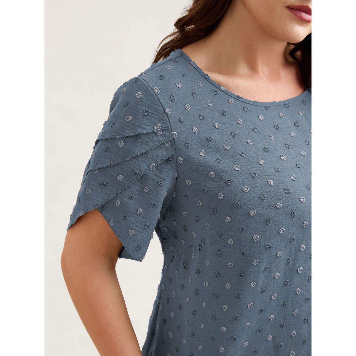 Plus Size Stone Textured Color Contrast Petal Sleeve Blouse Women Timeless Short sleeve Round Neck Elegant Blouses BloomChic 28/5X Product Image