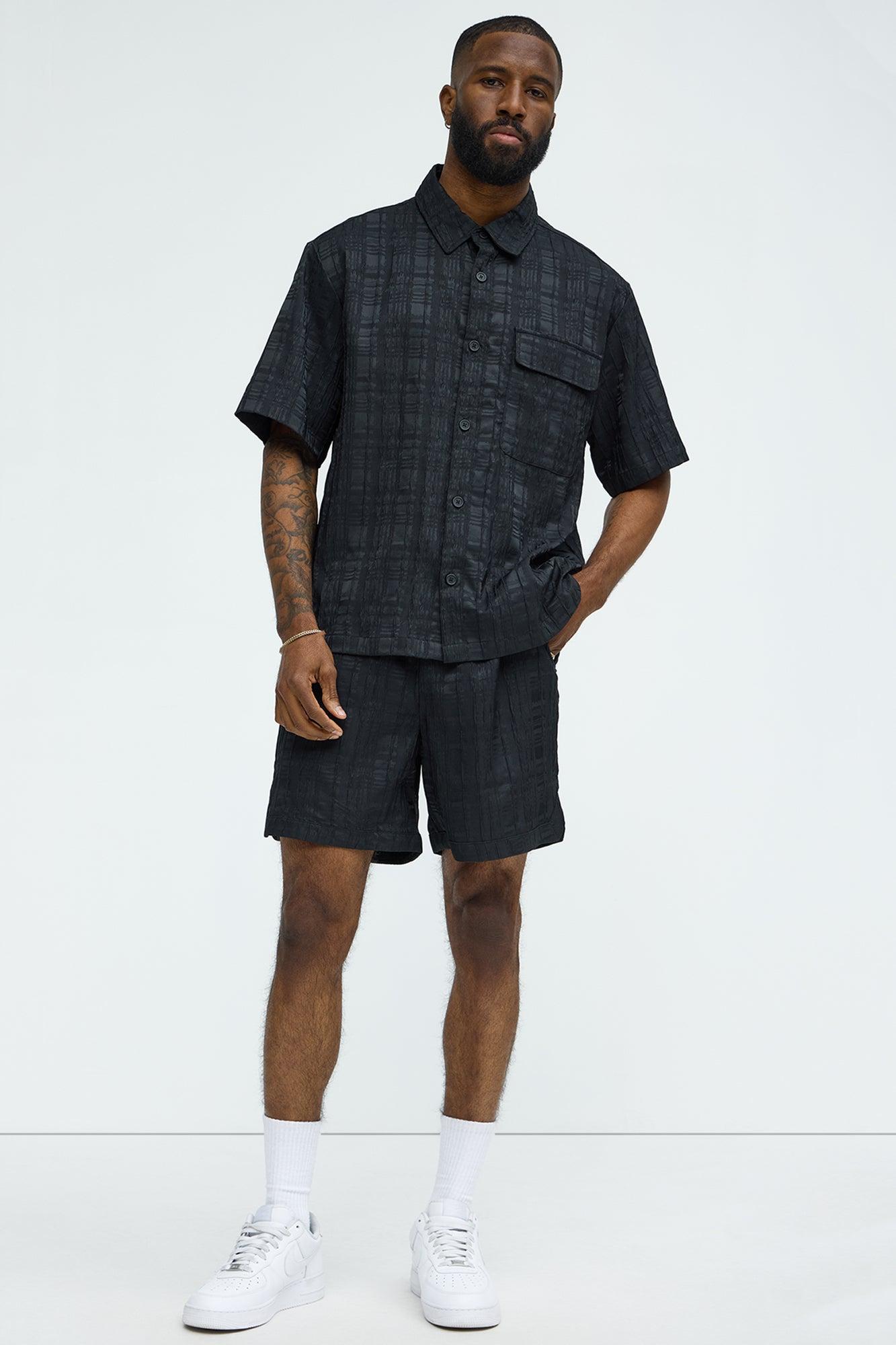 Plaid Crinkle Shorts - Black Product Image
