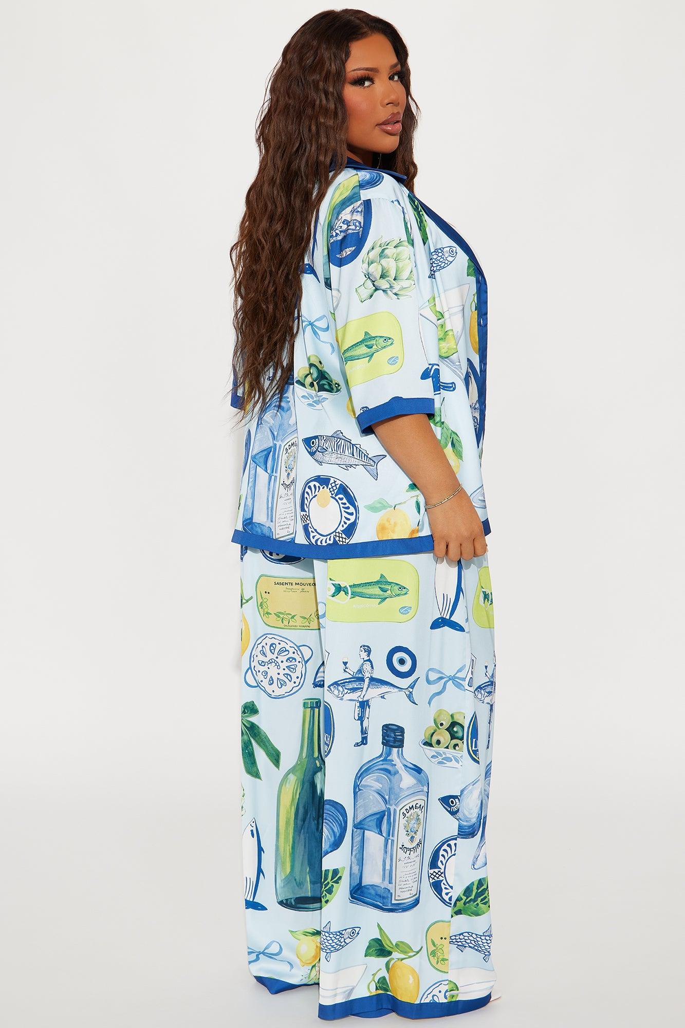 Yacht Club Satin Pant Set - Blue/combo Product Image