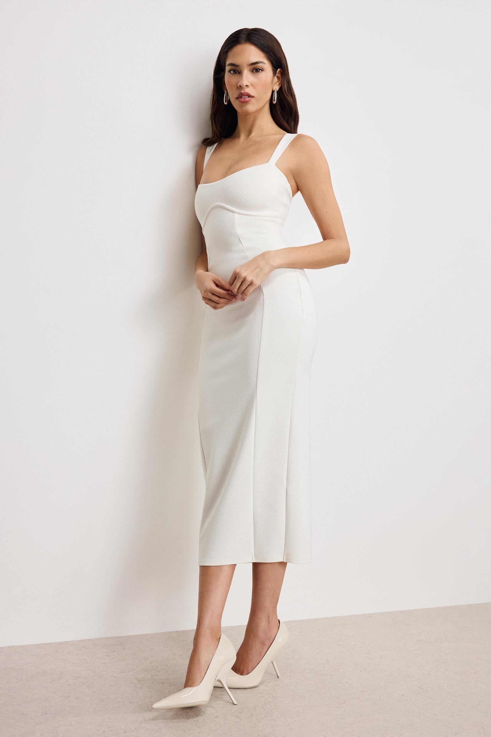 SCUBA CRYSTAL SWEETHEART MIDI DRESS | CLOUD WHITE Product Image