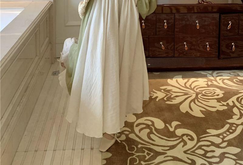 Plain Ruched Camisole Top / Midi Open Front Cardigan / High Rise Plain Maxi A-Line Skirt Product Image