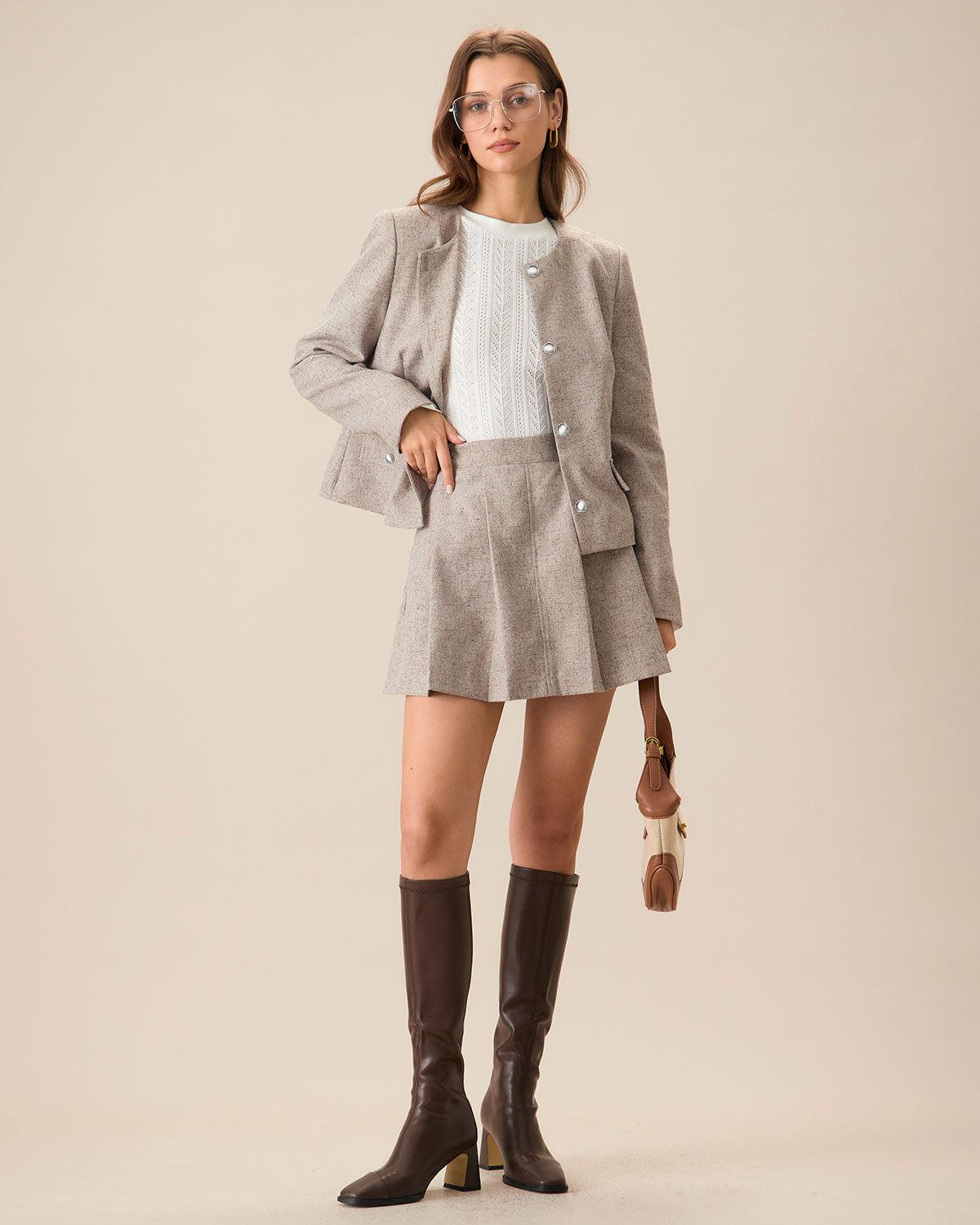 Khaki Pocket Pleated Mini Skirt Product Image