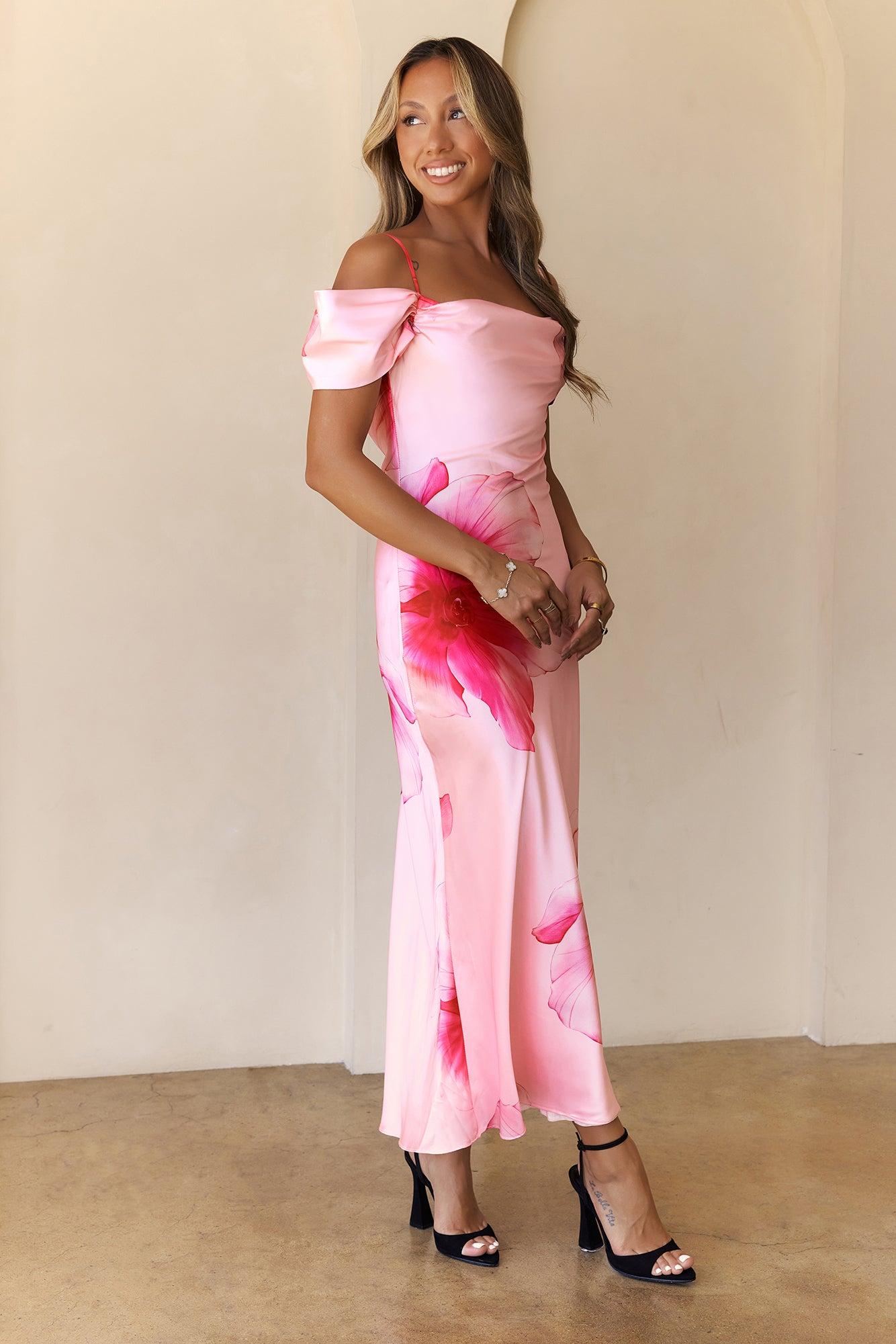 Berry Swirl Satin Maxi Dress Pink Product Image