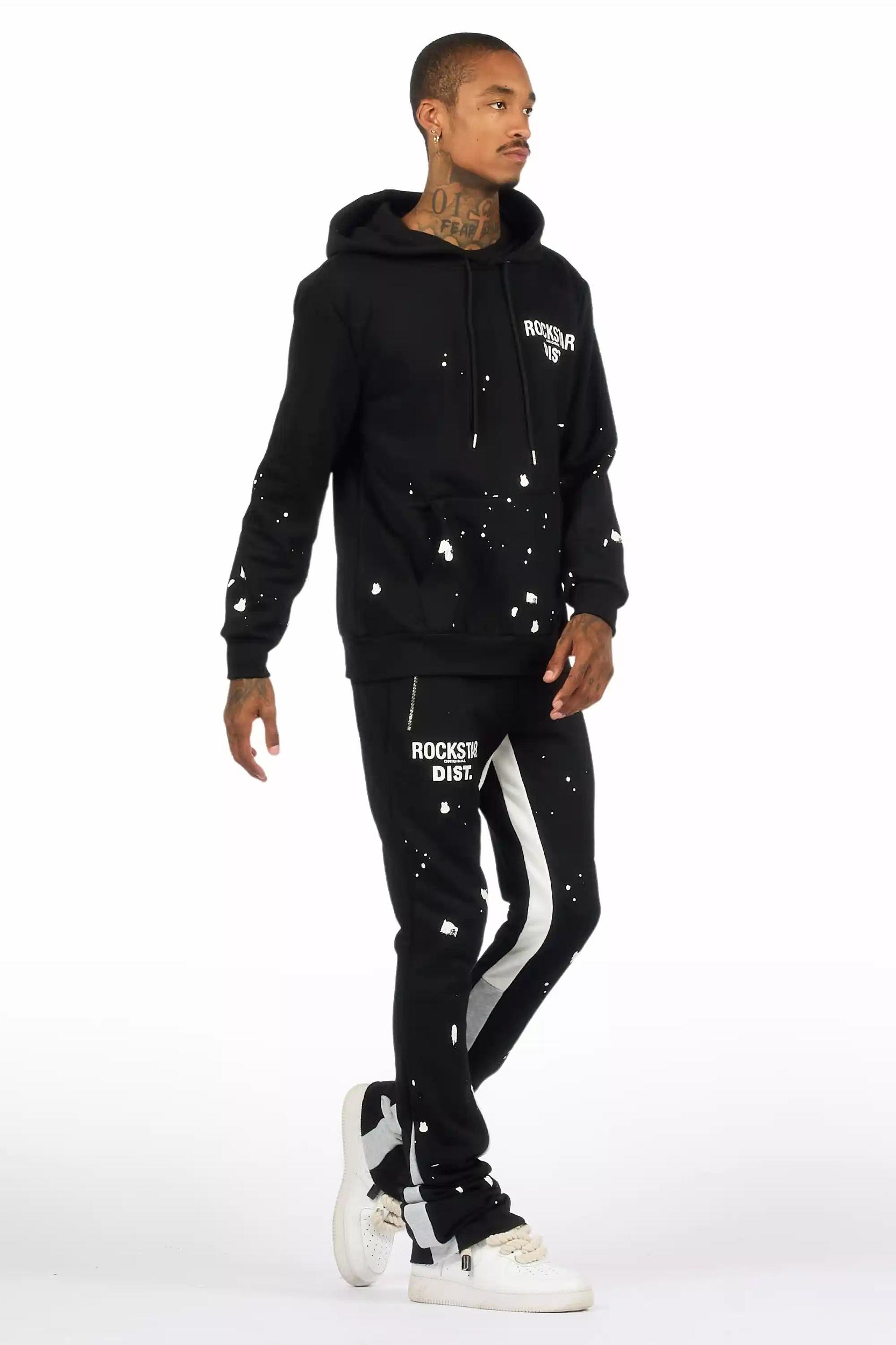 Raffer Black/White Hoodie/Super Stacked Flare Pant Set Male Product Image