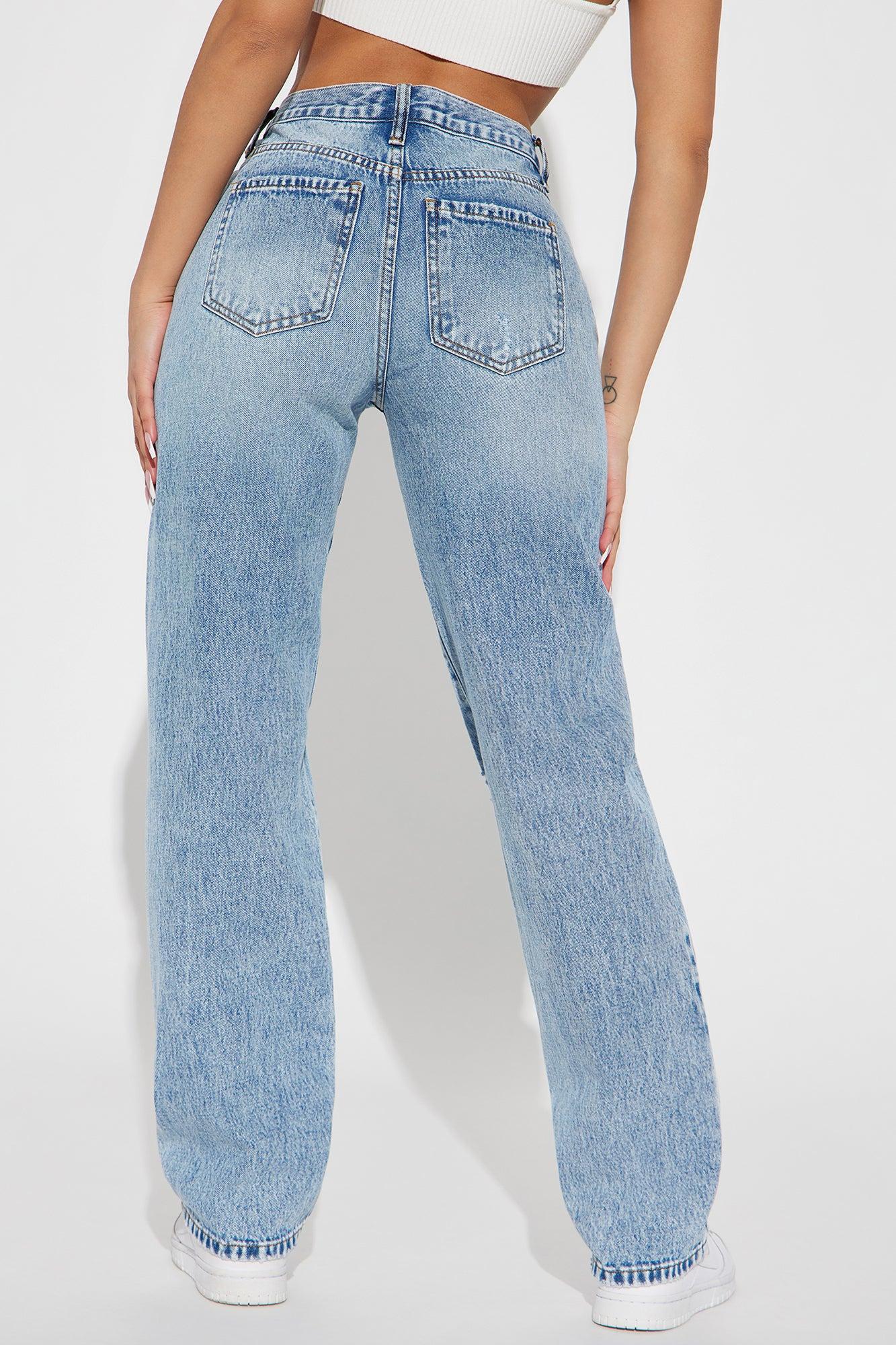 Only One Non Stretch Ripped Straight Leg Jean - Medium Wash Product Image