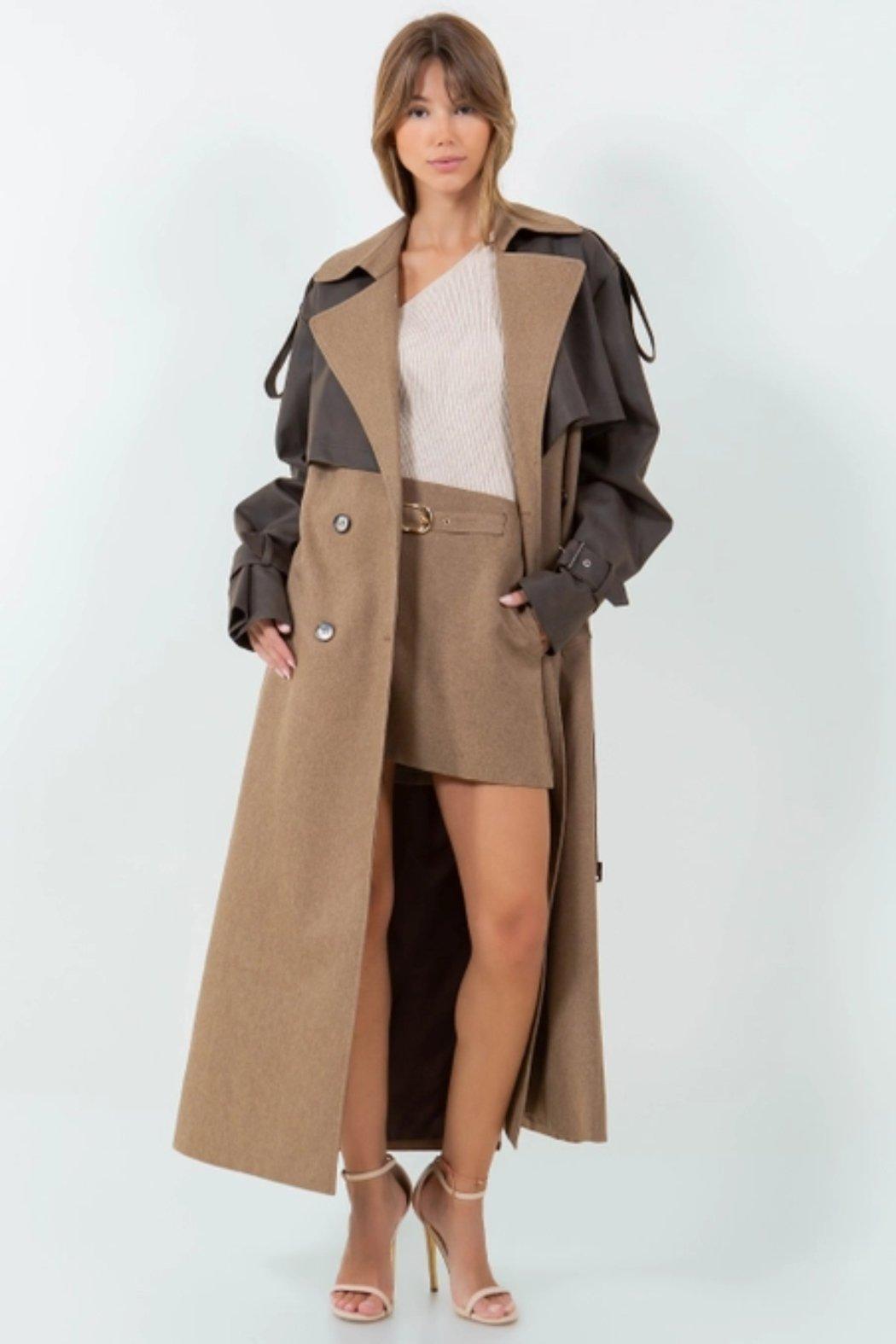 Leather Contrast Trench Coat Product Image
