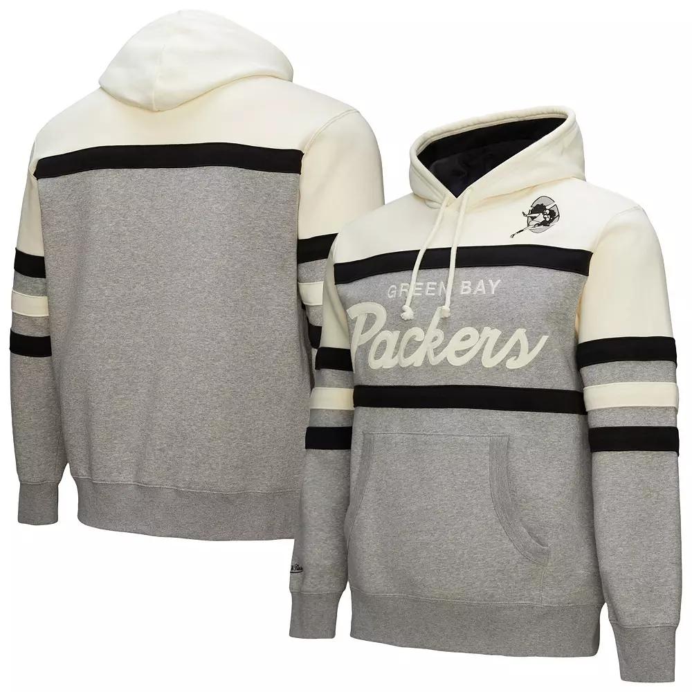 Mens Mitchell & Ness Heather Gray Green Bay Packers Head Coach Vintage Logo Pullover Hoodie Product Image