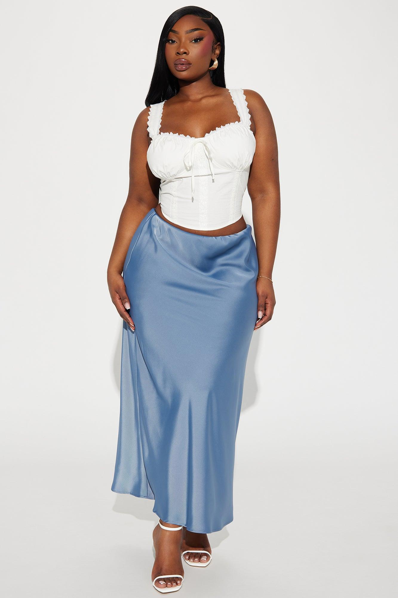 Brunch to GNO Satin Maxi Skirt - Blue Product Image