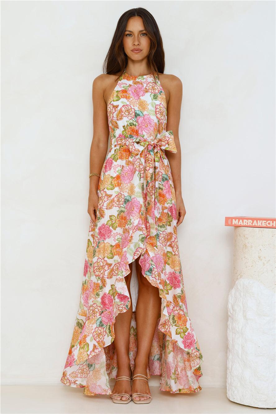 Floral Allure Halter Maxi Dress Orange Product Image