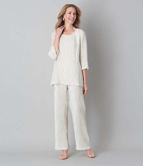 Caroline Rose Plisse Crinkled Pleat Scoop Neck 3/4 Sleeve Coordinating Tunic Product Image