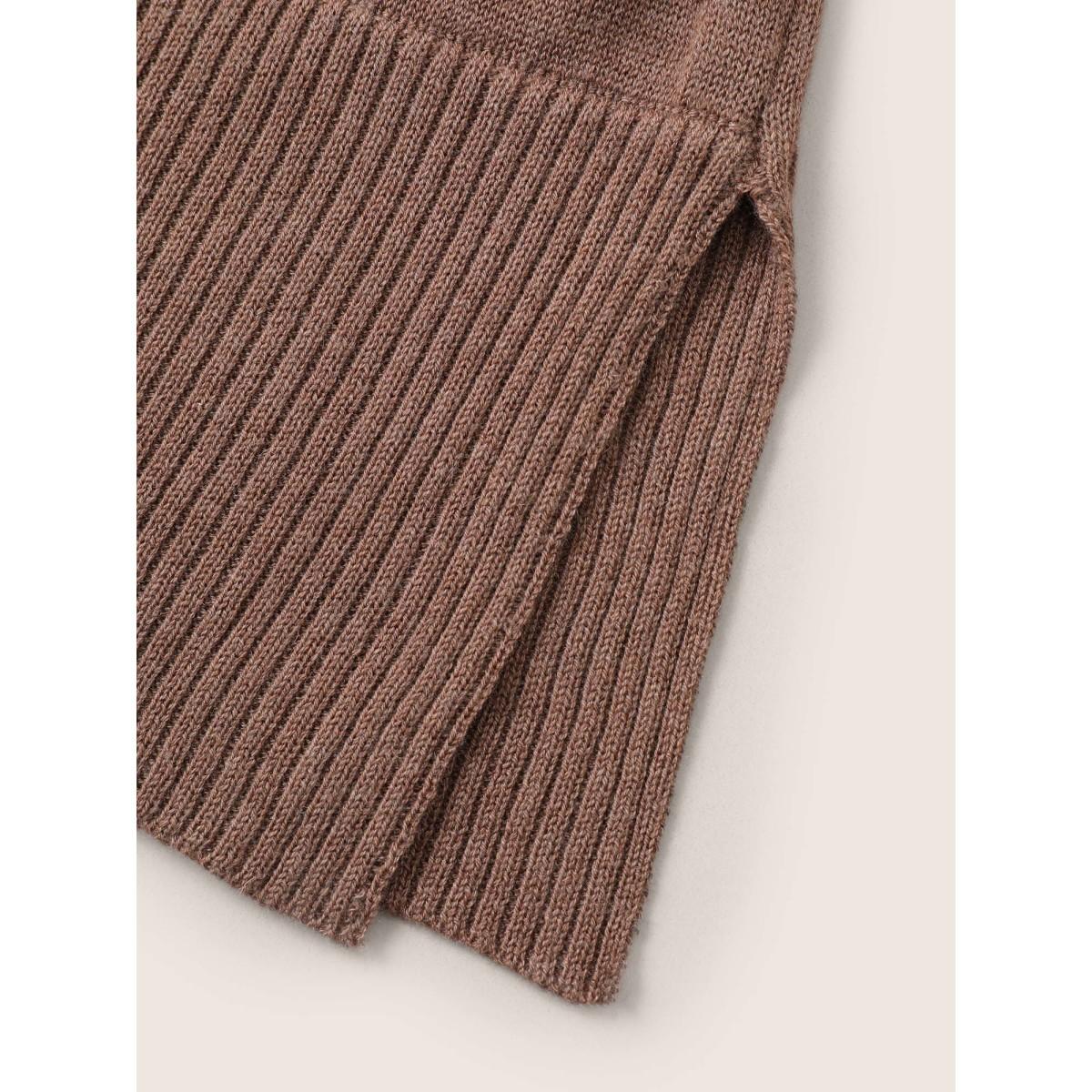 Plus Size Supersoft Essentials Wrap Split Hem Pullover DarkBrown Women Casual Short sleeve V-neck Everyday Pullovers BloomChic 28/5X Product Image