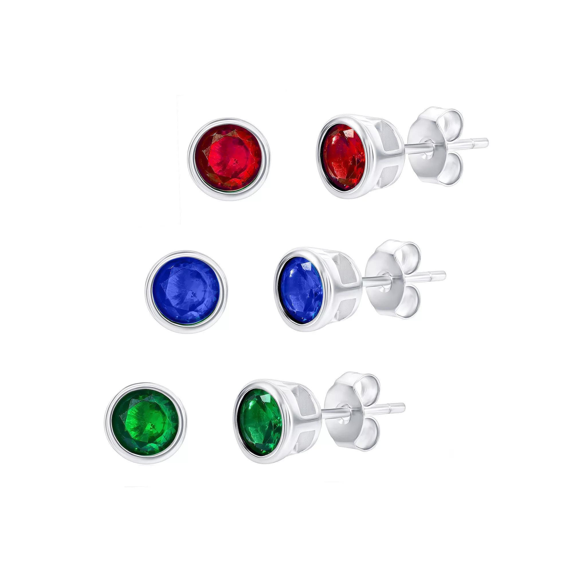 Argento Bella Sterling Silver Cubic Zirconia 6 mm Stud Earrings, Women's Product Image