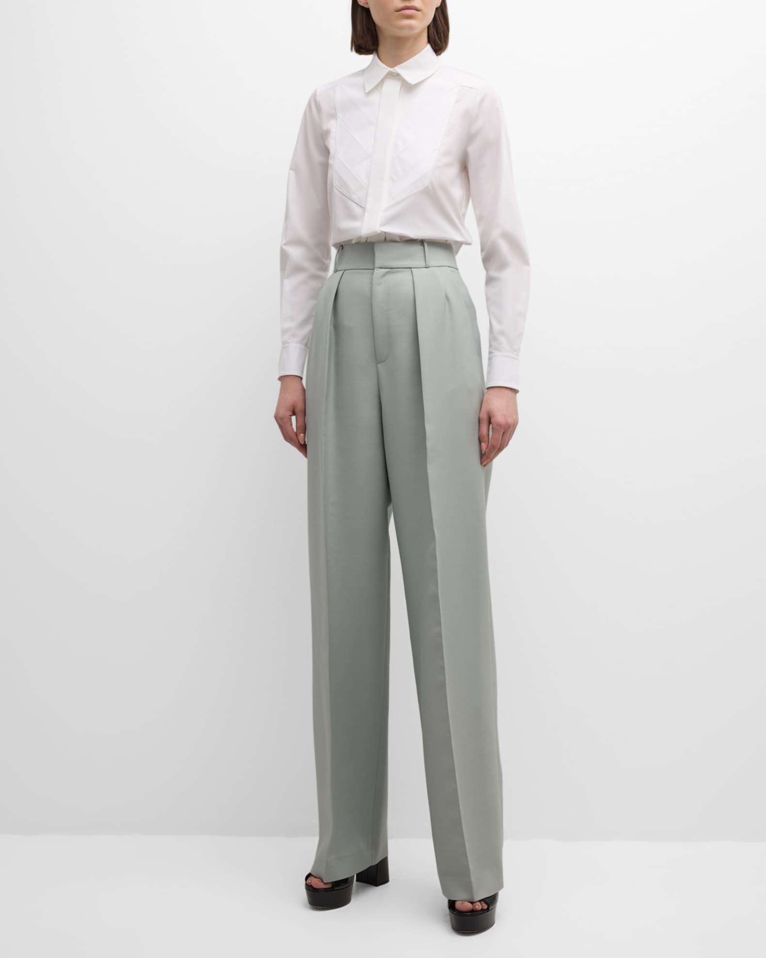 High-Rise Double-Pleated Wide-Leg Crepe Pants Product Image