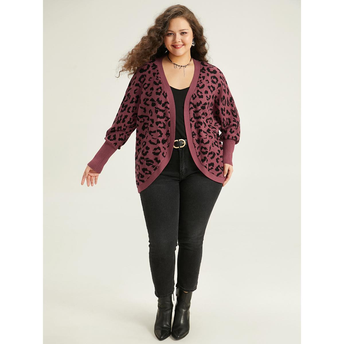 Plus Size Supersoft Essentials Leopard Curved Hem Cardigan RedViolet Women Casual Loose Sleeveless Dailywear Cardigans BloomChic 14-16/1X Product Image