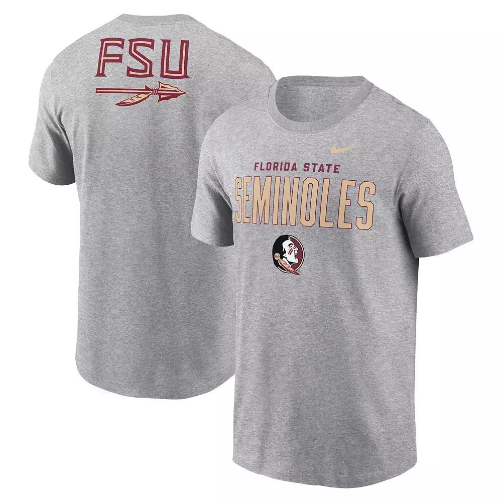 Men's Nike Heather Gray Florida State Seminoles Campus 2-Hit Primary Mascot T-Shirt, Size: Large, Grey Product Image