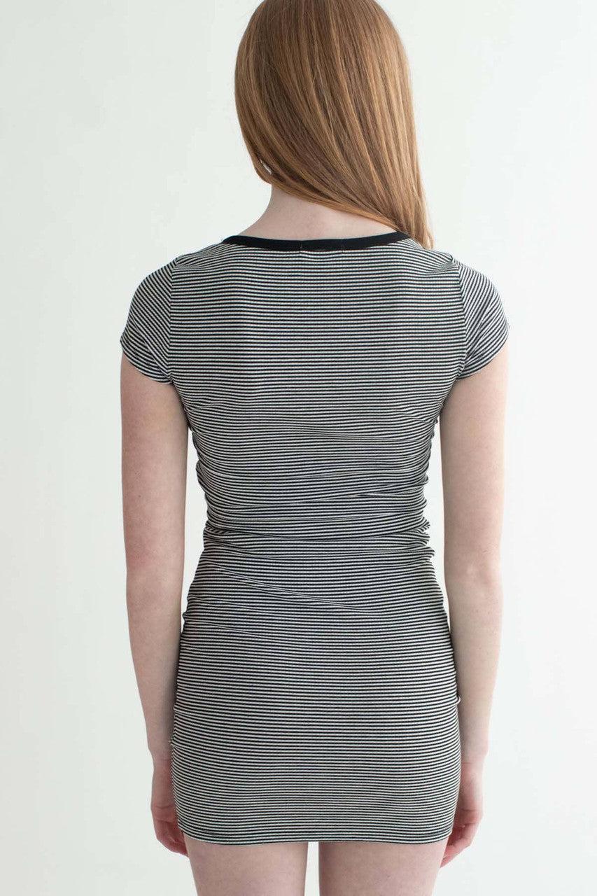 Black Notched Neck Striped Mini Dress Product Image