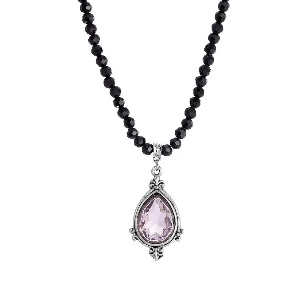 1928 Silver Tone Black Bead Light Purple Crystal Necklace, Women's Product Image