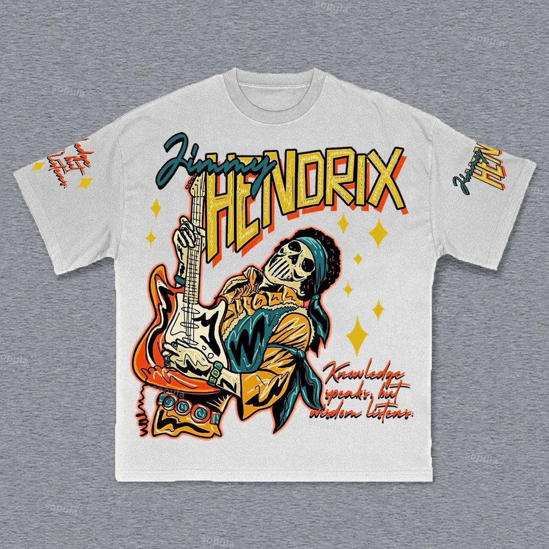 Hendrix Fashion Guitarist Graphic Cotton T-Shirt Product Image
