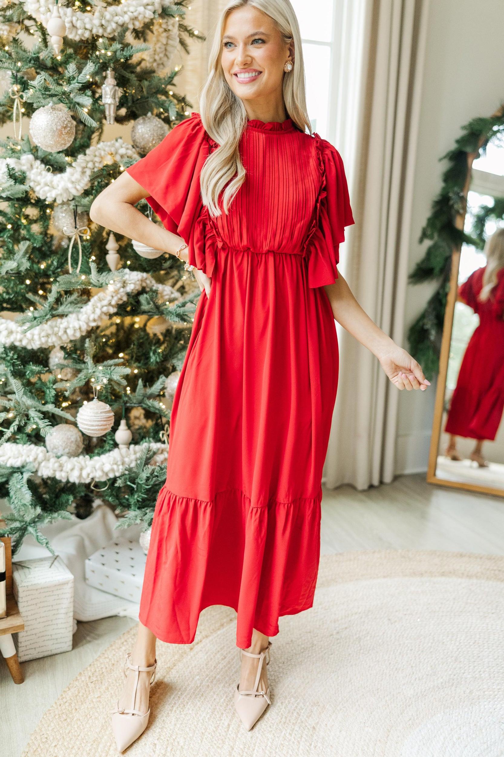 All The Good Red Ruffled Midi Dress Female Product Image