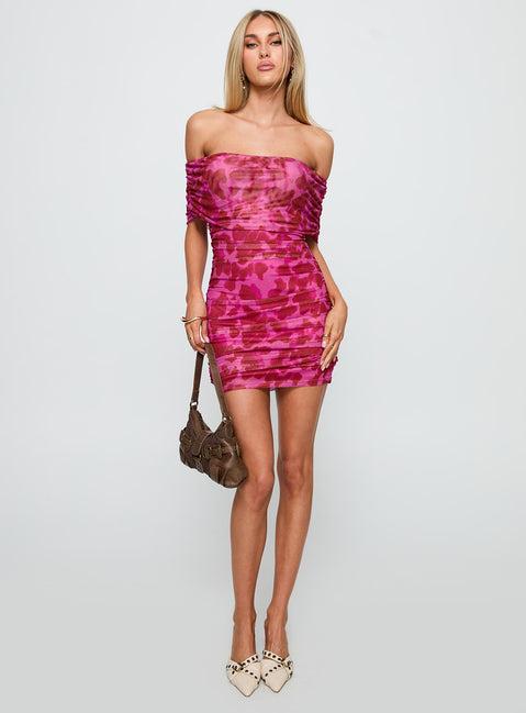 Hotseat Off The Shoulder Mini Dress Pink Product Image