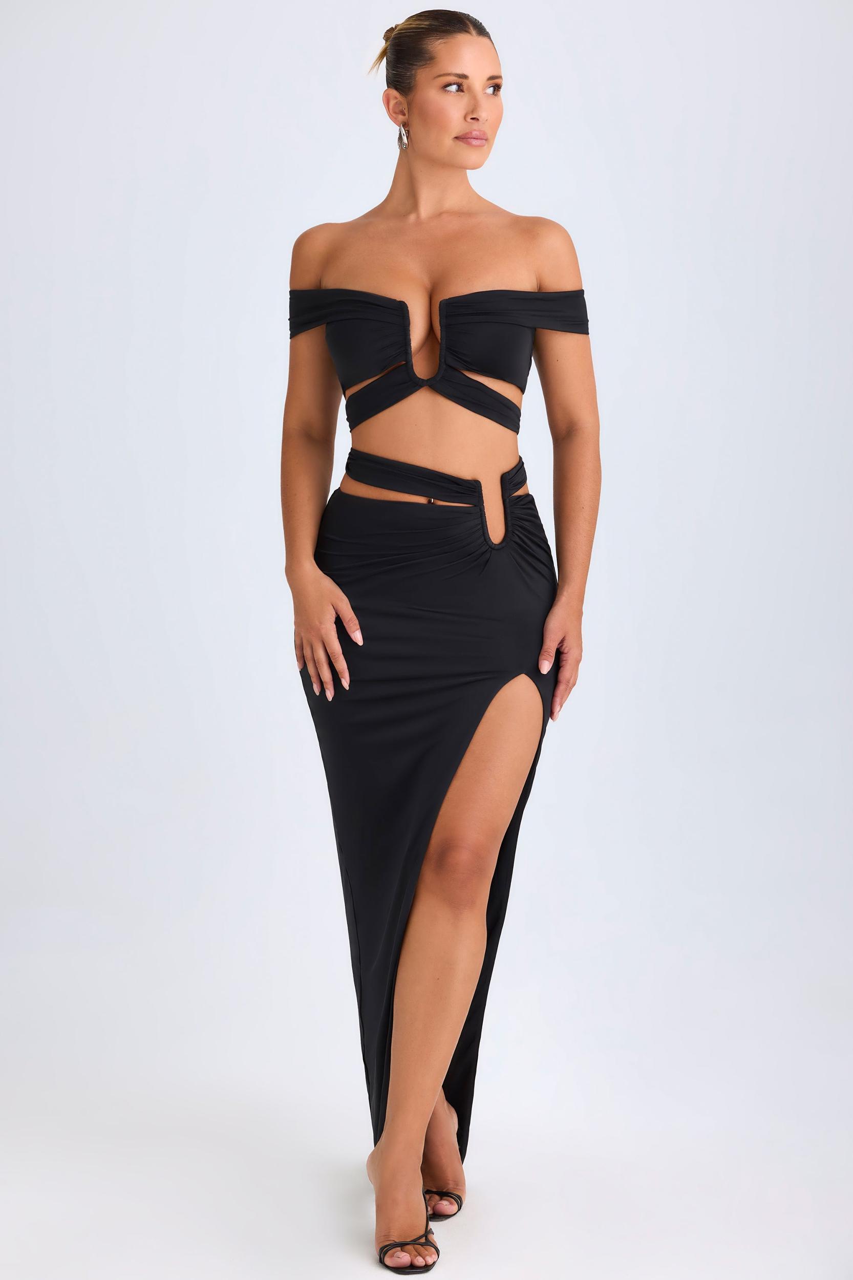 Asymmetric Cut-Out Maxi Skirt in Black Female Product Image