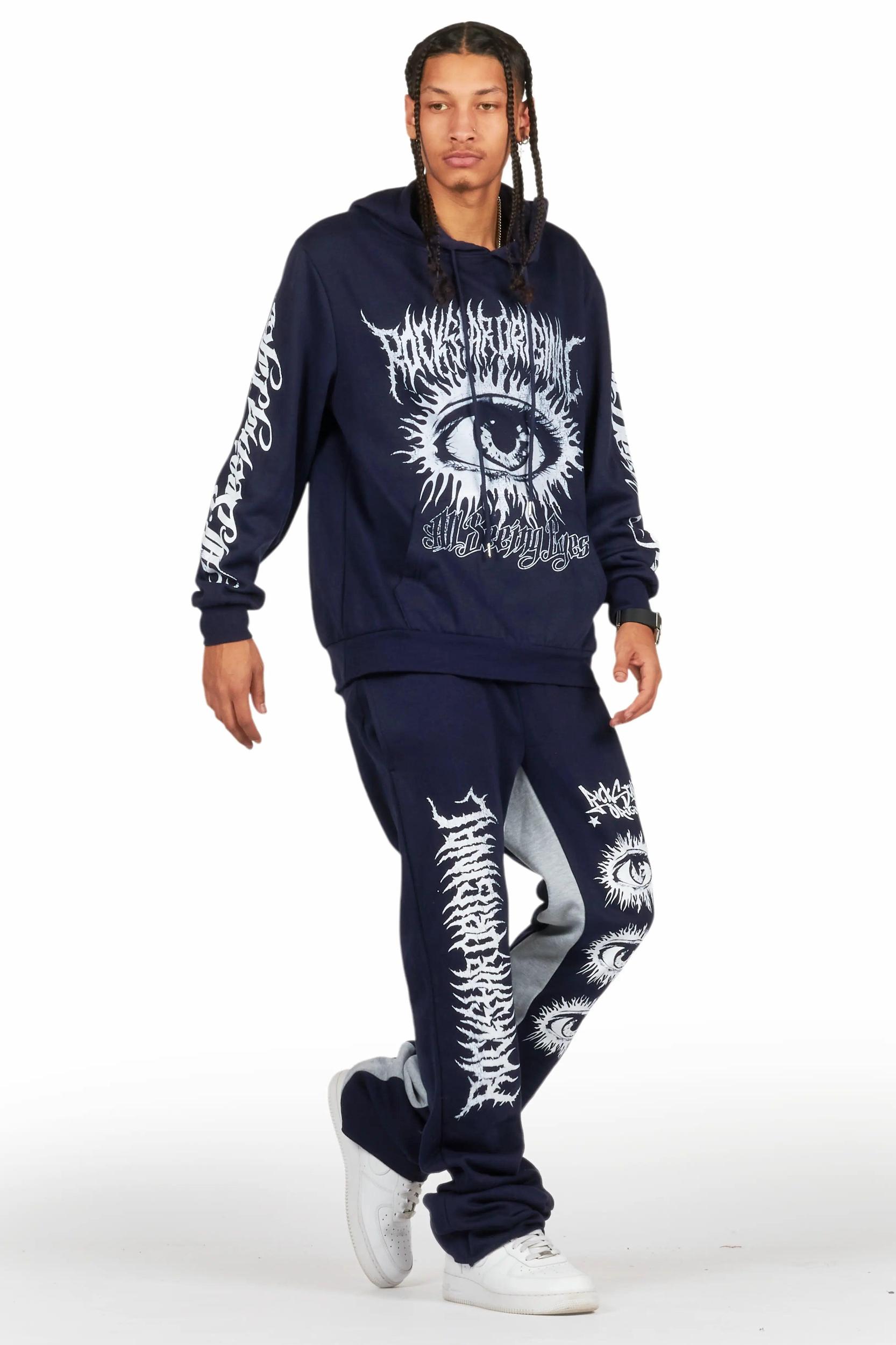 All Seeing Eyes Navy Hoodie/Baggy Track Pant Set Male Product Image