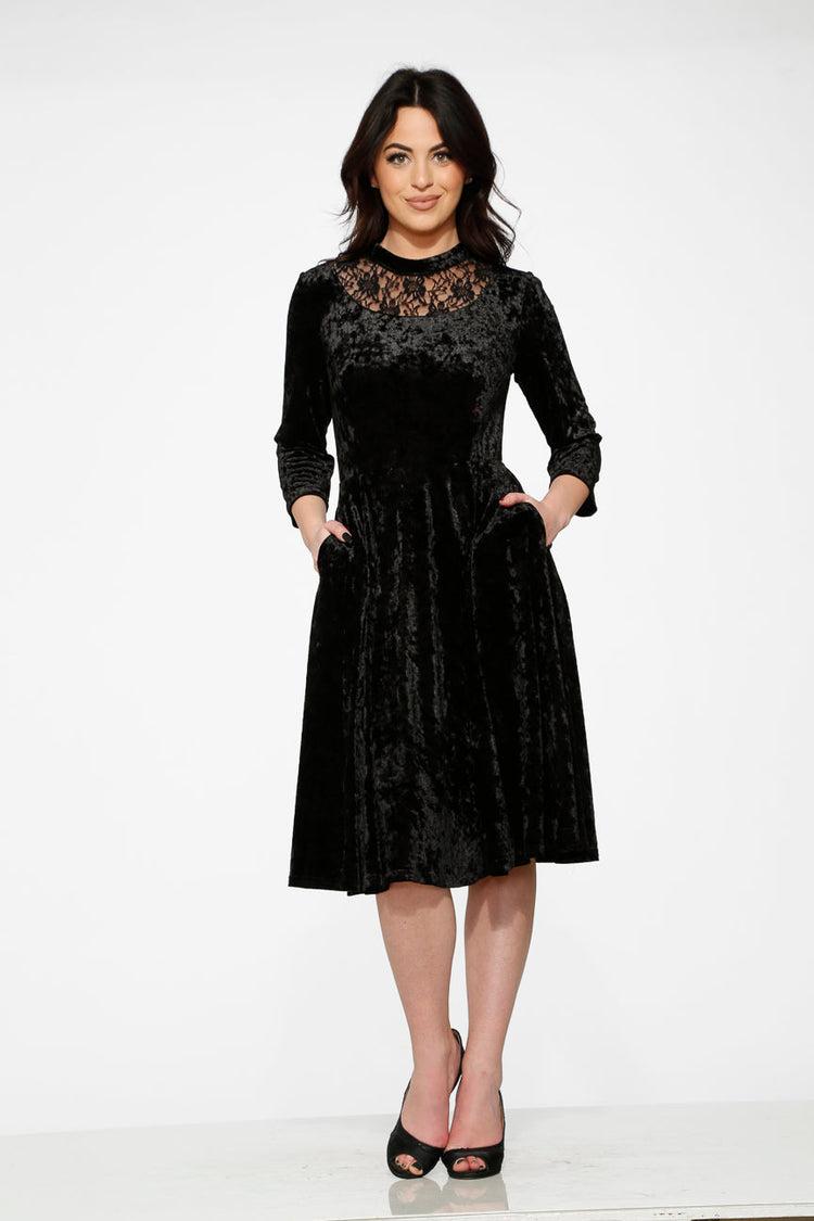 Black Diamond Velvet Swing Dress Product Image