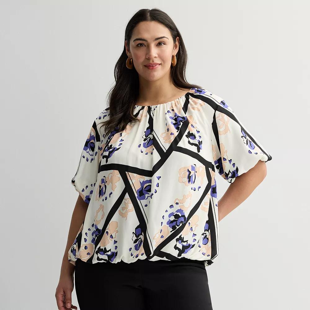 Plus Size Nine West Bubble Hem Blouse, Women's, Size: 3XL, White Mid Border Product Image