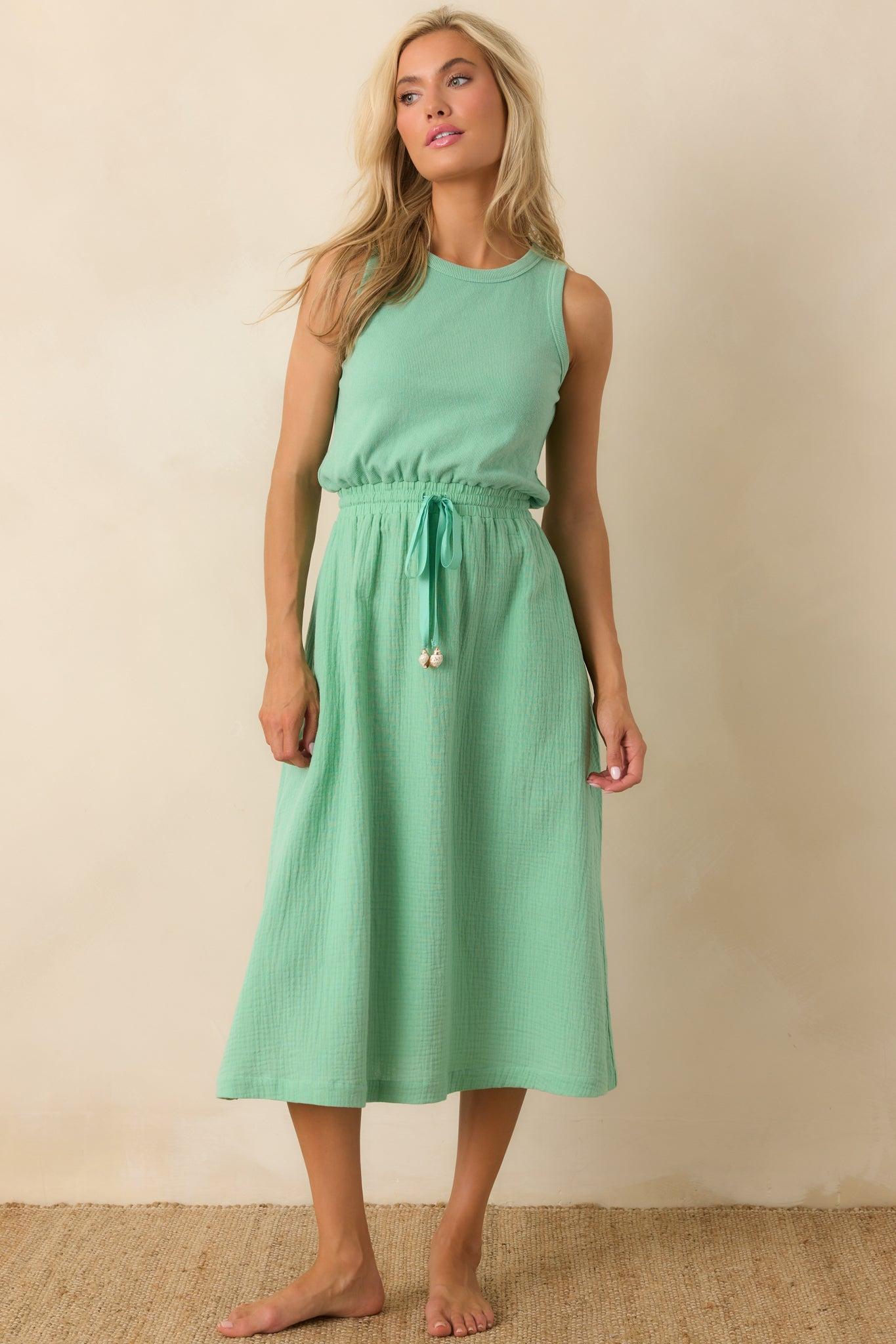 Paradisa Bonita Seaglass Green Cotton Sleeveless Midi Dress Product Image