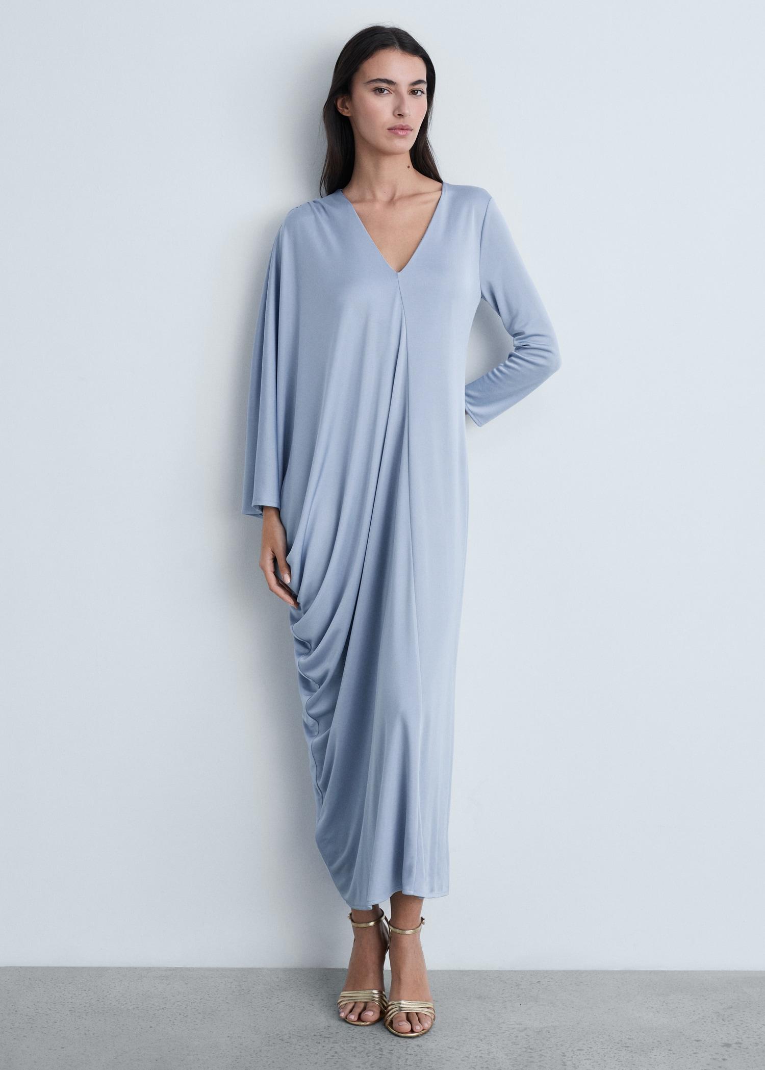 Asymmetric draped gown - Women | MANGO USA Product Image