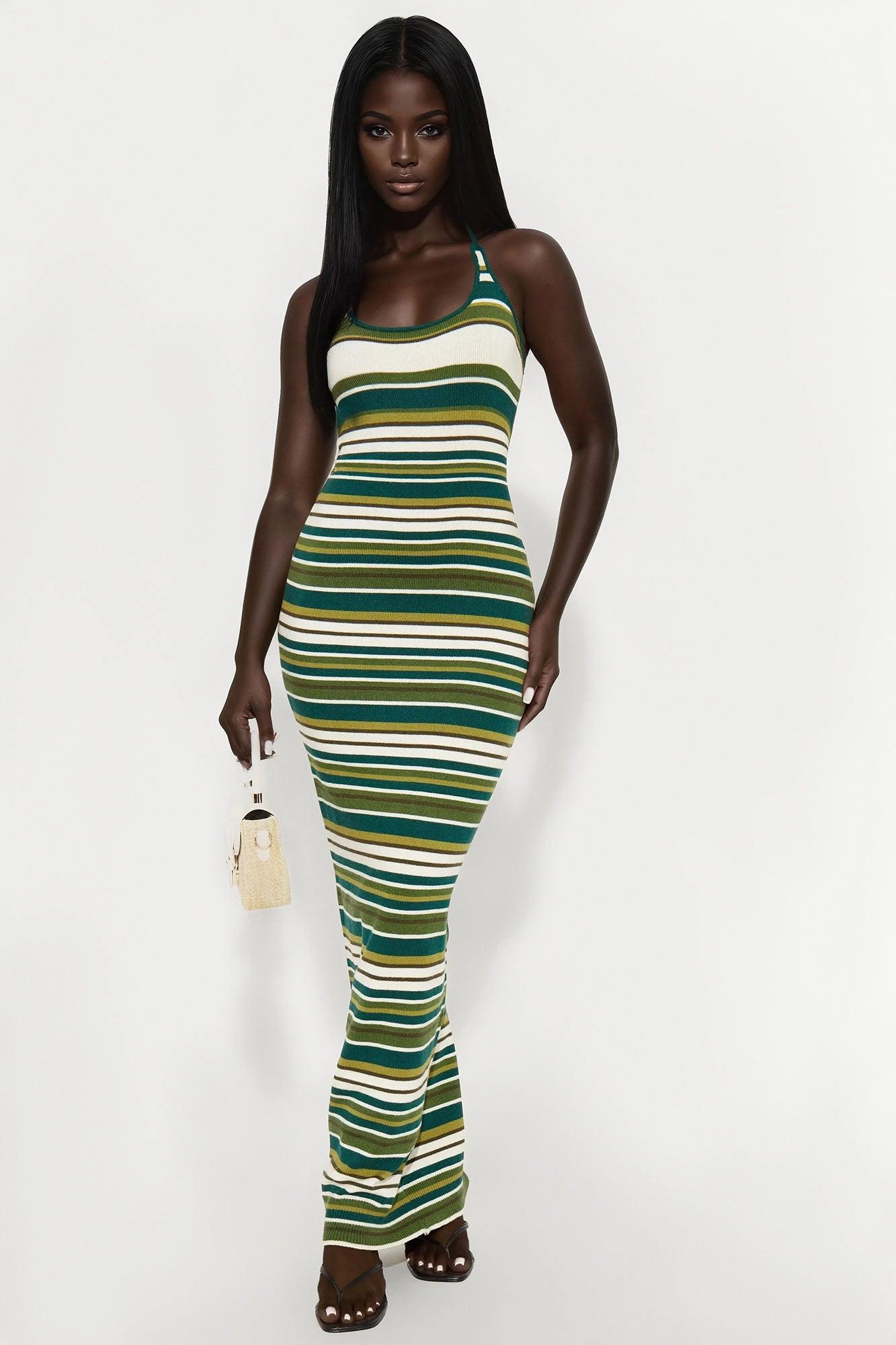 Lynette Striped Maxi Dress - Green/combo Female Product Image
