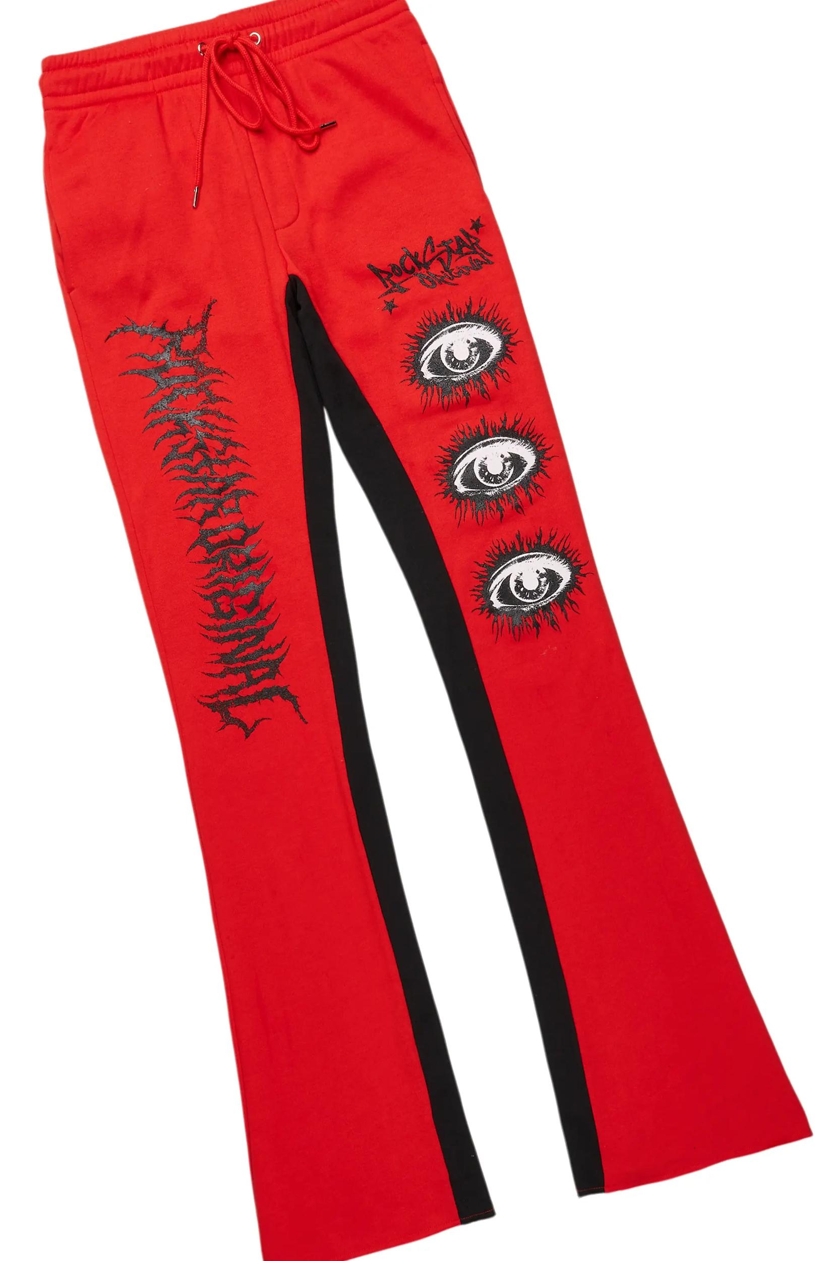 All Seeing Eyes Red/Black Long Sleeve T-Shirt/Baggy Pant Set Male Product Image