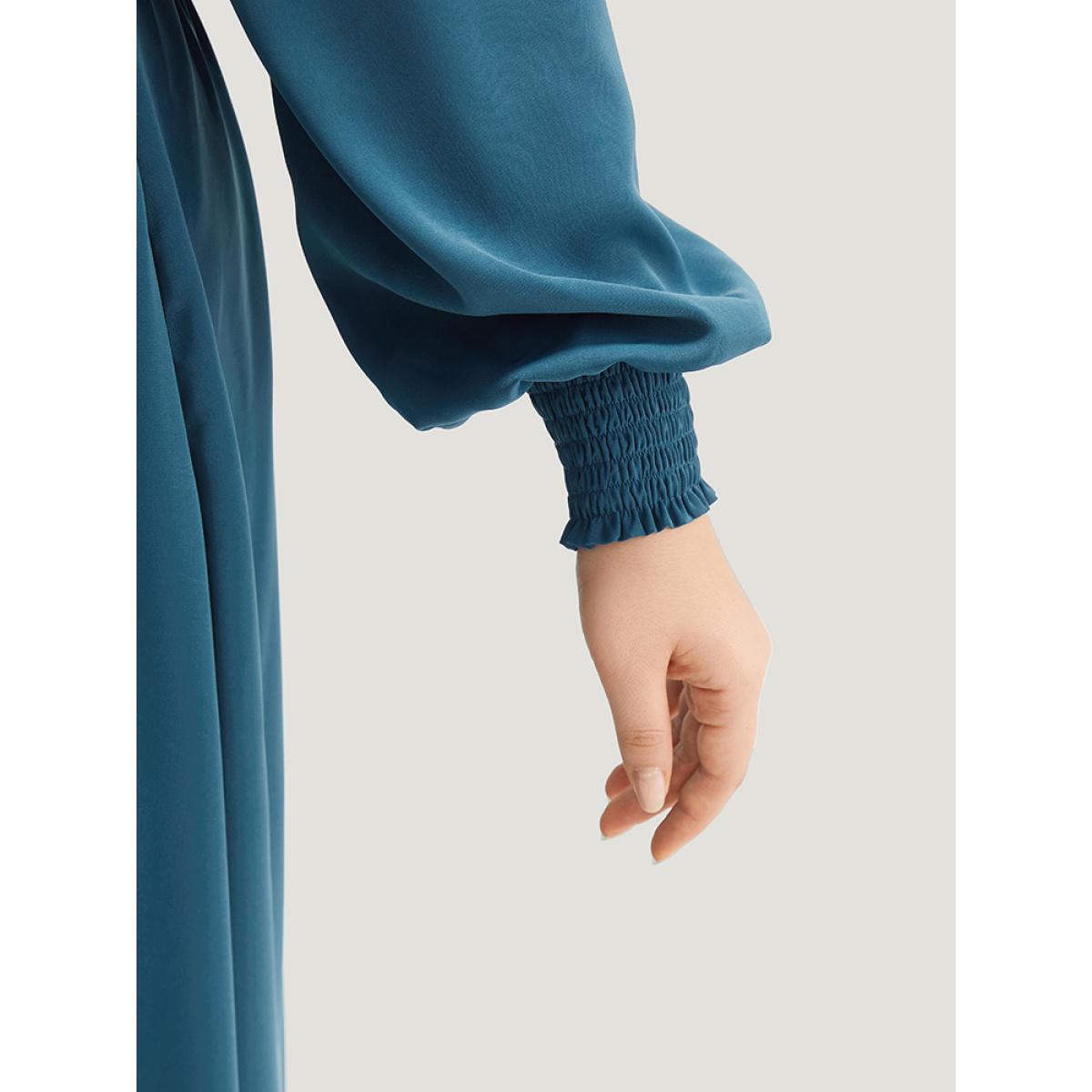 Plus Size Plain Shirred Ruched Split Side Dress Aegean Women Elegant Plain Square Neck Long Sleeve Curvy Midi Dress BloomChic 14-16/1X Product Image