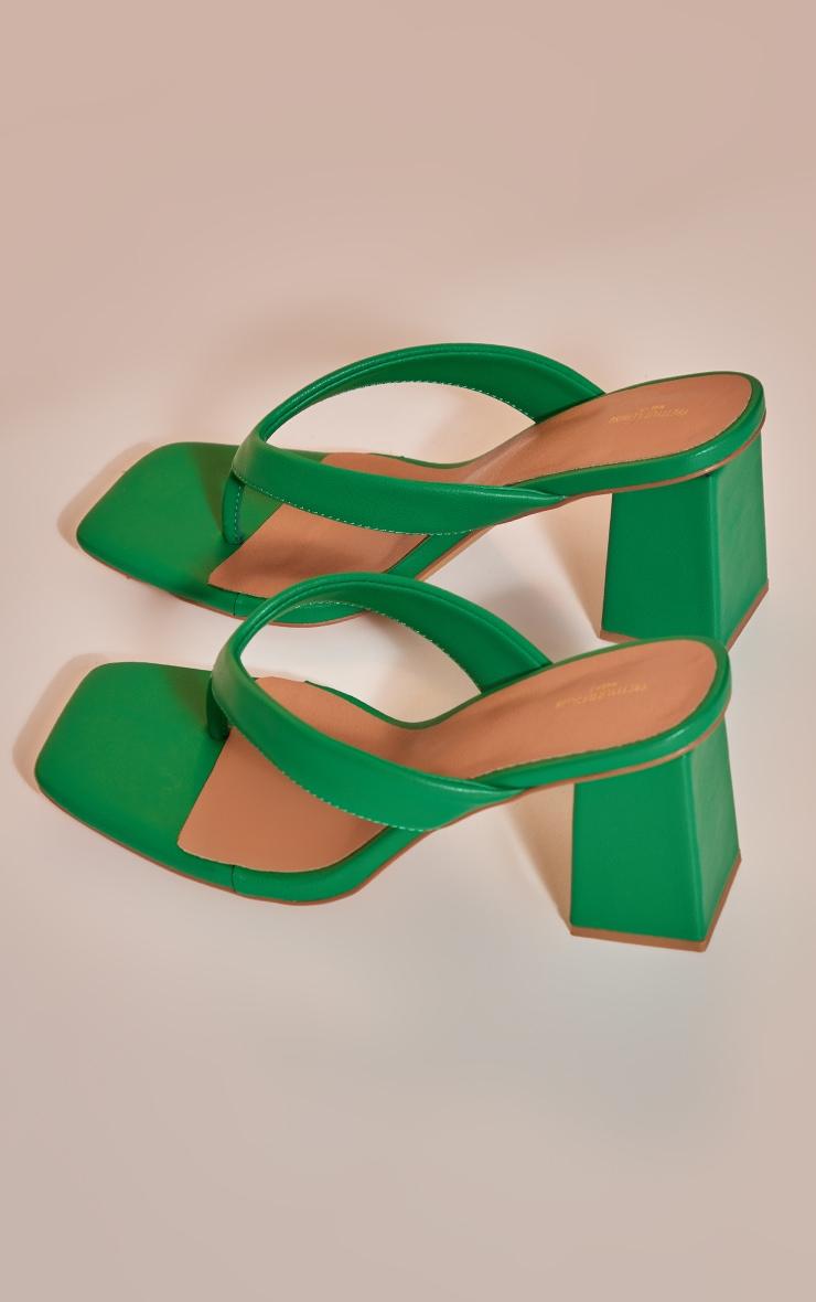Green Wide Fit Pu Thong Square Toe Block Heeled Mules Product Image