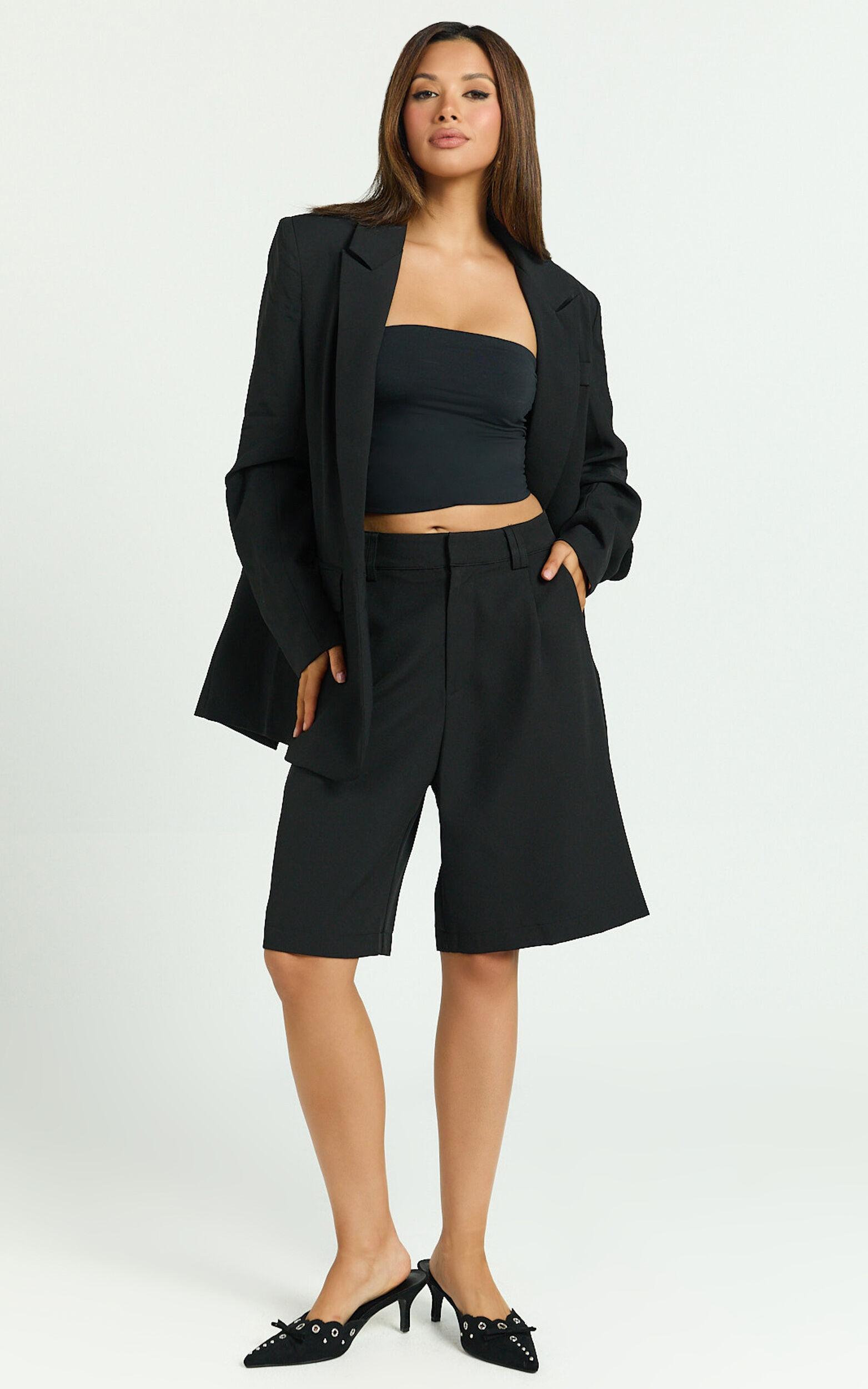 Nola Shorts - Mid Waist Bermuda Relaxed Fit Shorts in Black Product Image