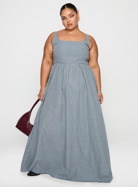 Cartmel Check Maxi Dress Navy Curve Product Image