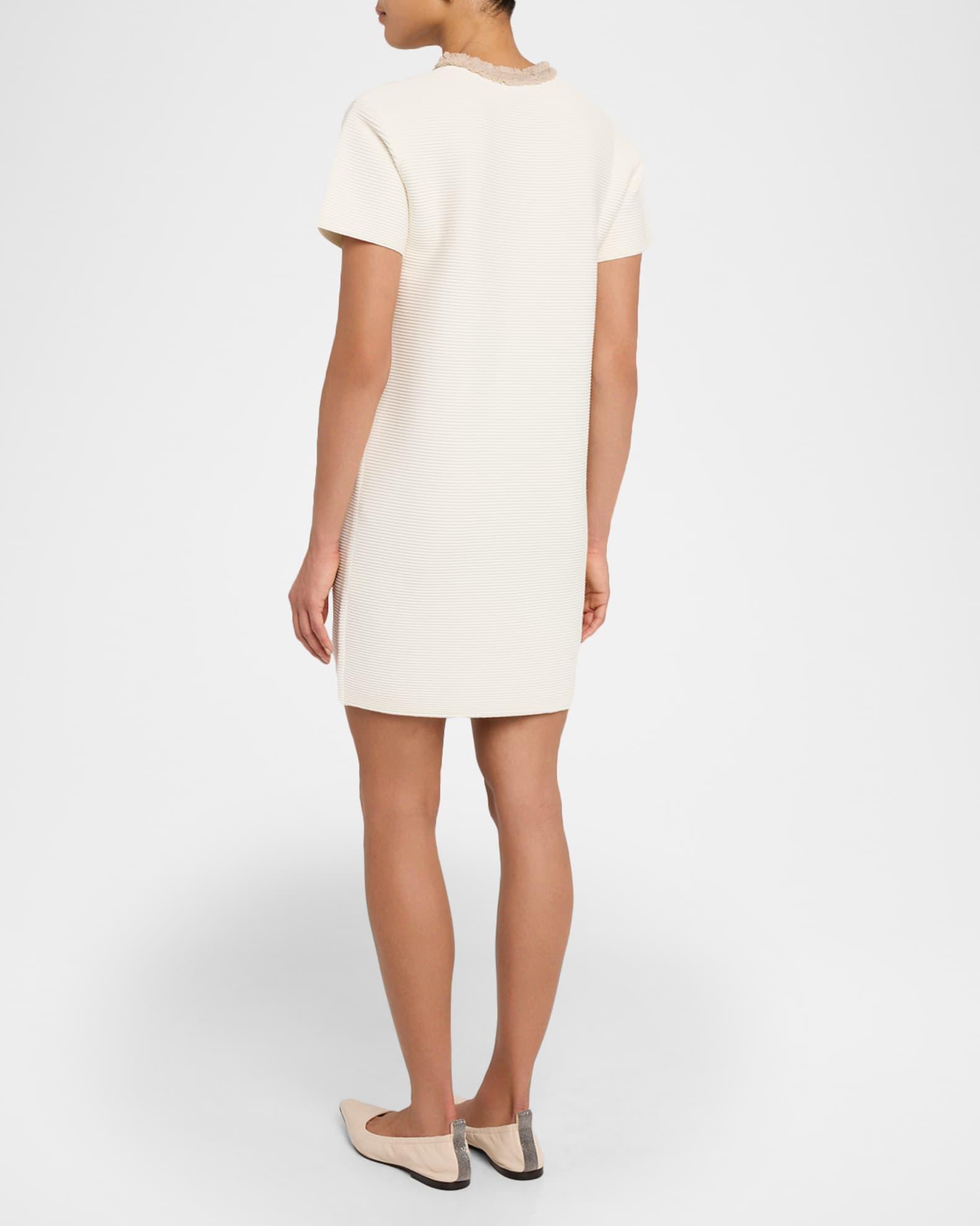 Fringe-Trim Ottoman Ribbed Mini Dress Product Image