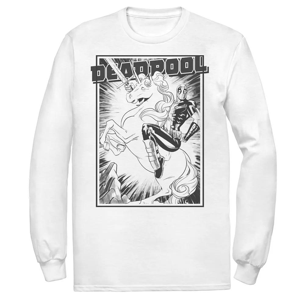 Men's Marvel Deadpool Black And White Unicorn Poster Long Sleeve Graphic Tee, Size: XL Product Image