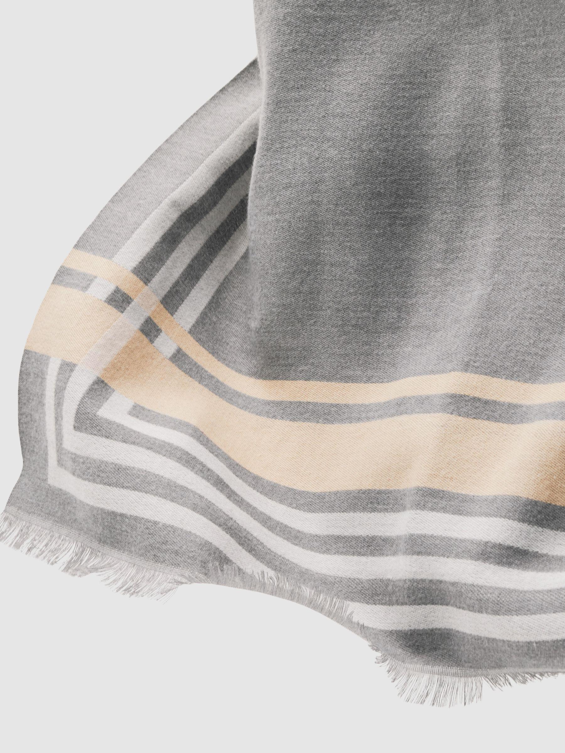 Border Stripe Fringed Scarf in Grey Product Image