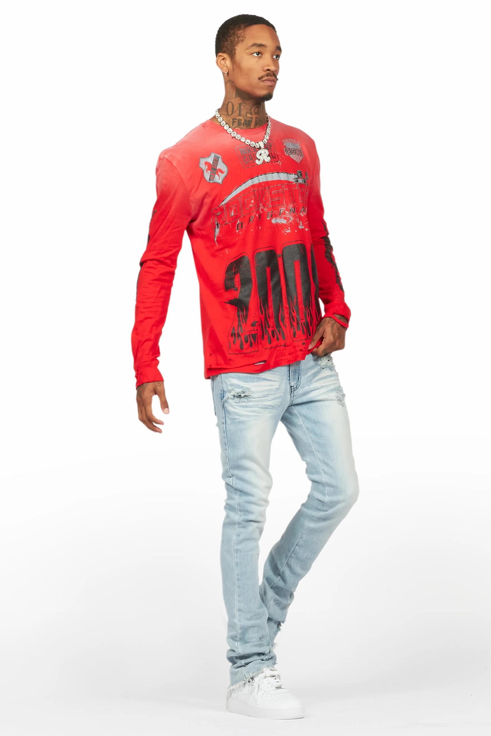 Amos Red Long Sleeve Graphic T-Shirt Male Product Image