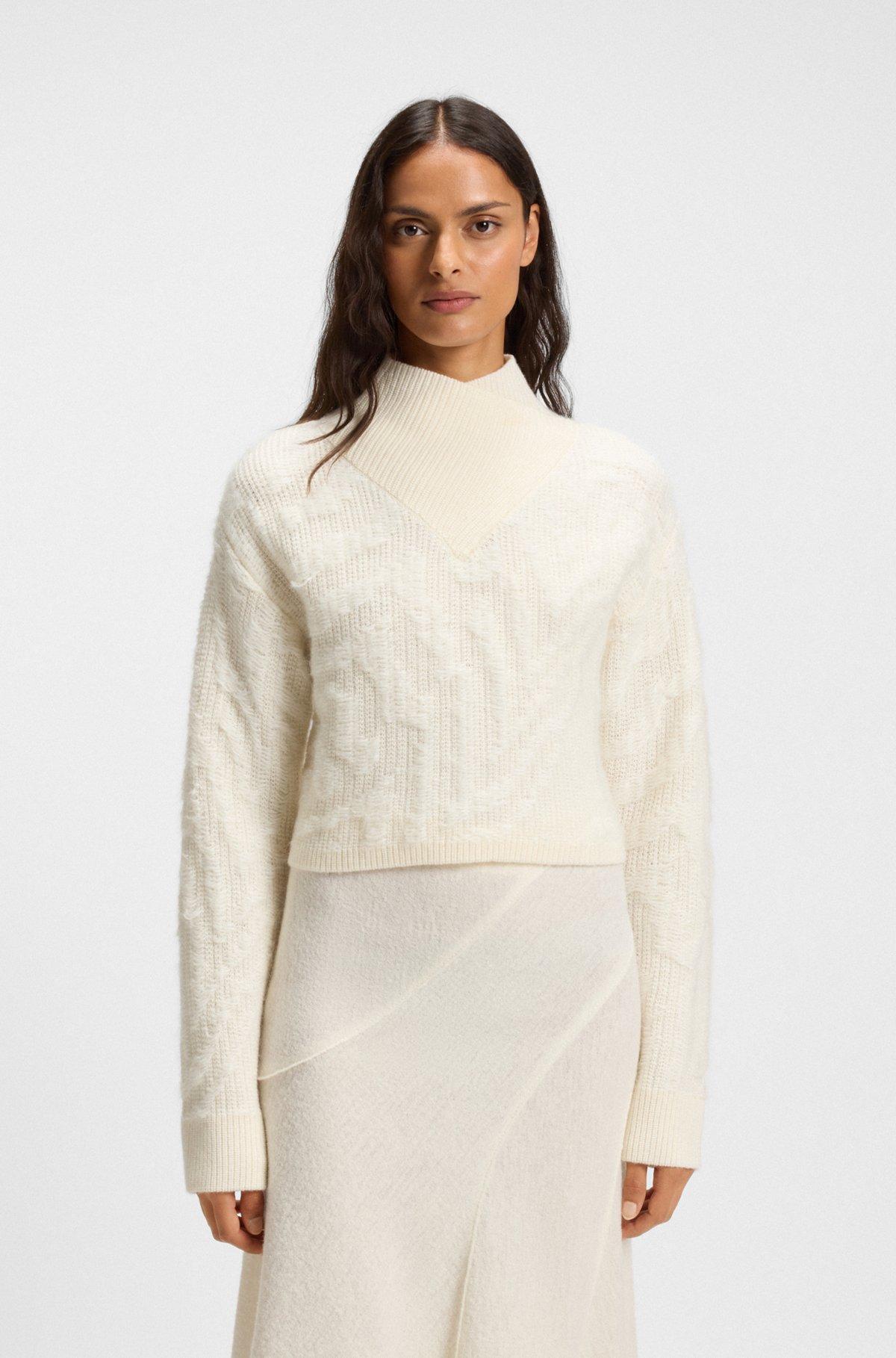 Cropped wool-blend sweater with layered neckline Product Image