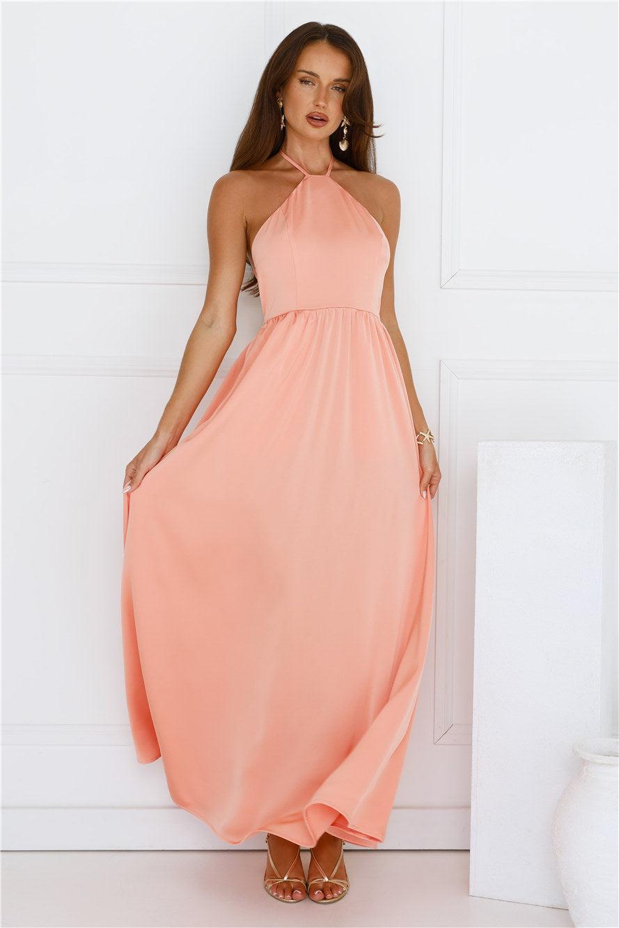 Lush Riviera Halter Maxi Dress Peach Product Image