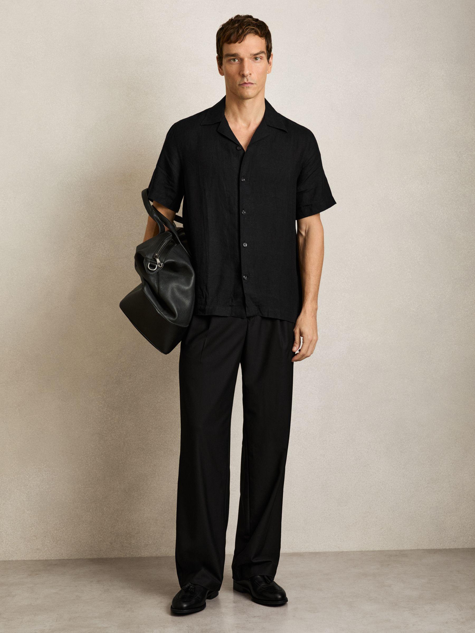 Linen Cuban-Collar Shirt in Black Product Image