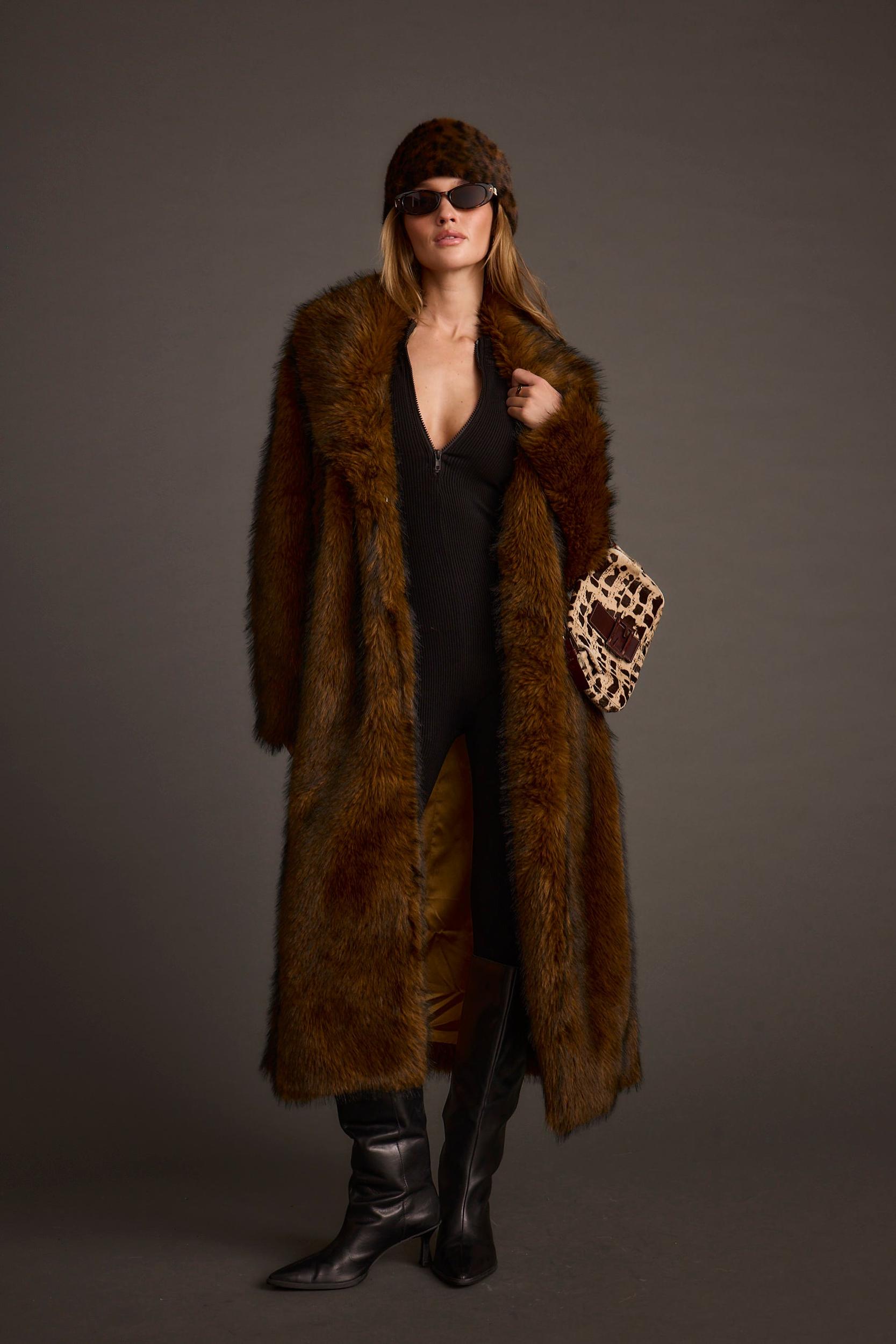 Manhattan Brown Faux Fur Coat Product Image