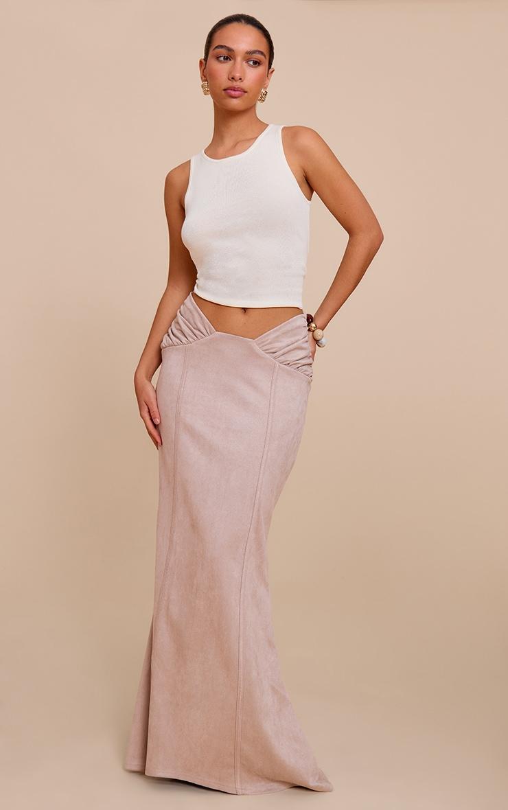 Stone Woven Ruched Waist Detail Maxi Skirt Product Image