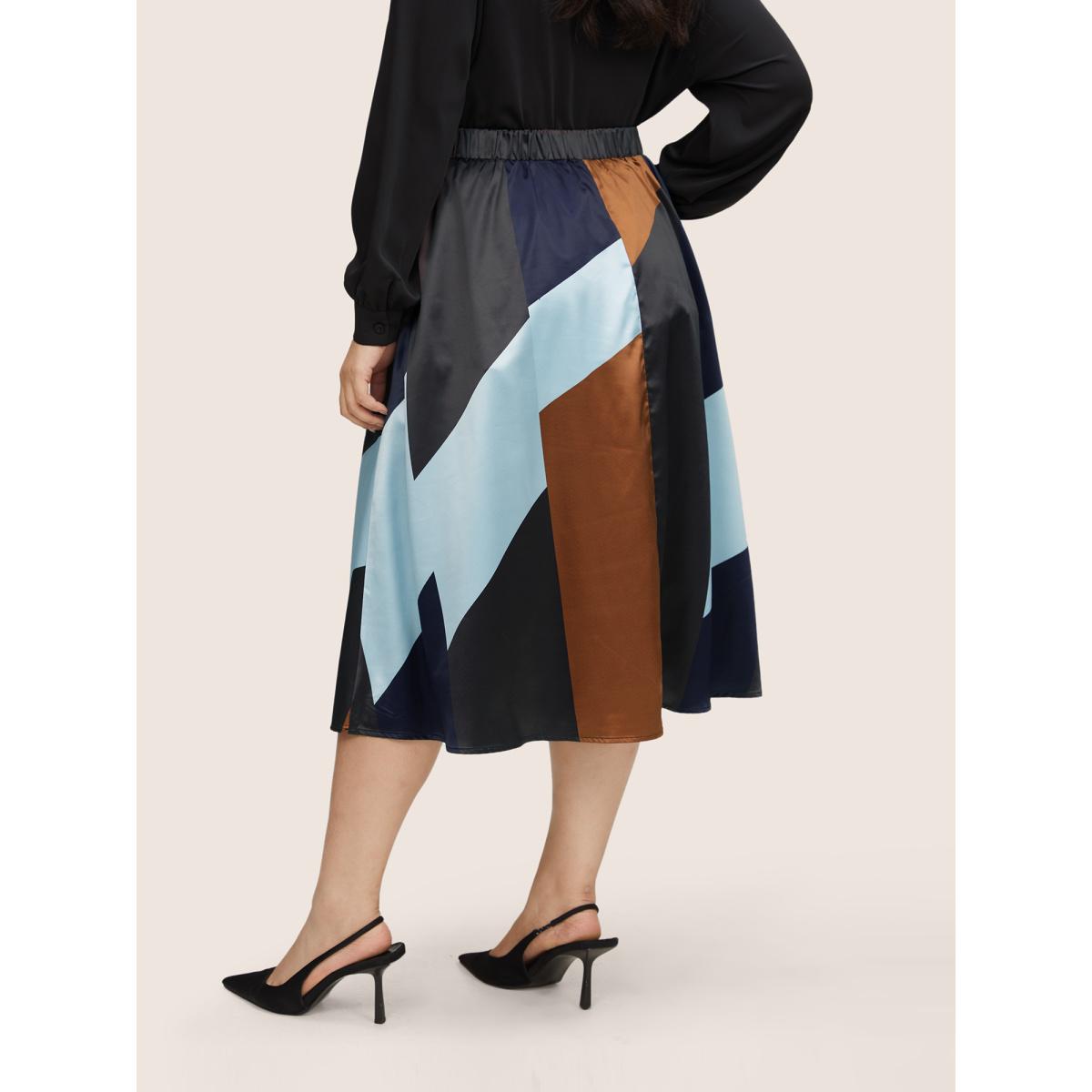 Plus Size Colorblock Contrast Pocket Cropped Skirt Women Multicolor At the Office Non No stretch Slanted pocket Work Skirts BloomChic 18-20/2X Product Image