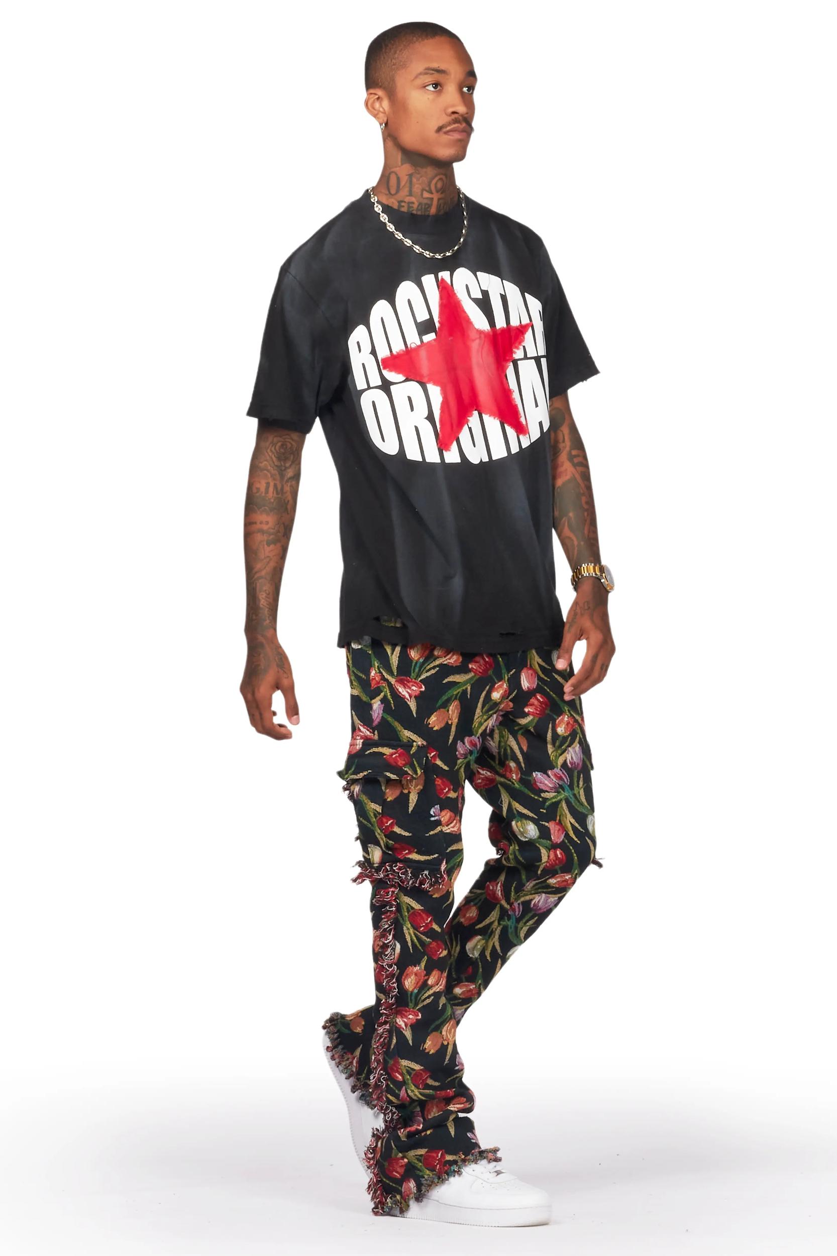 Ayami Black Slim Tapestry Flare Jean Male Product Image