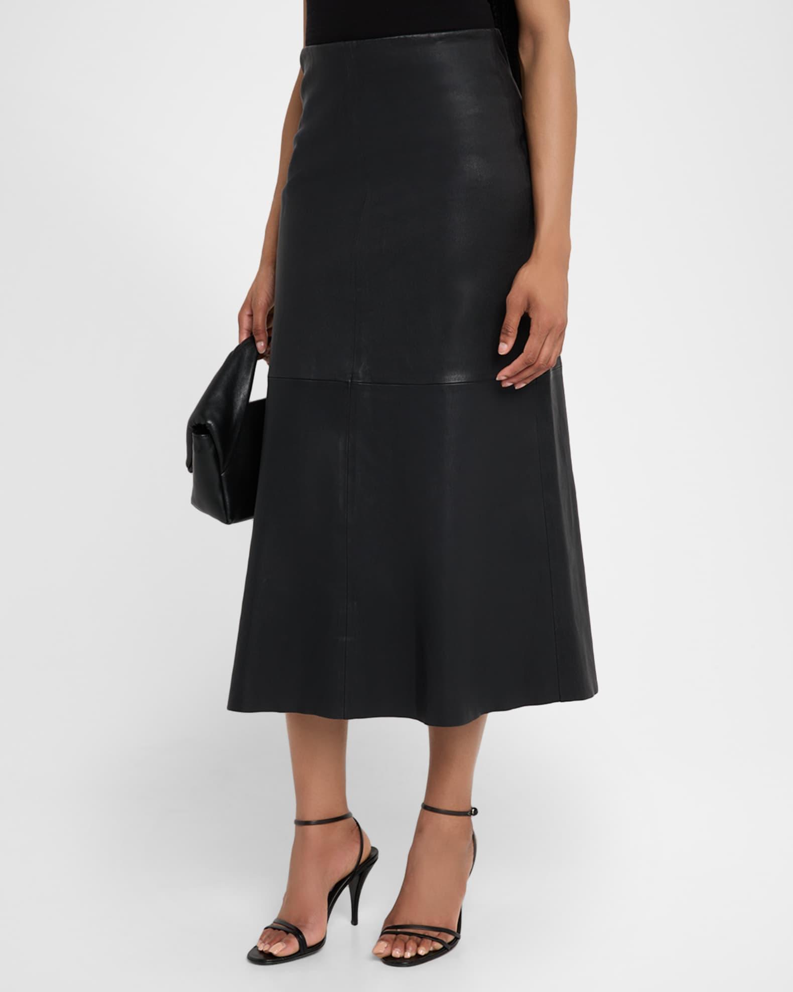 Simoas Lambskin Leather Midi Skirt Product Image